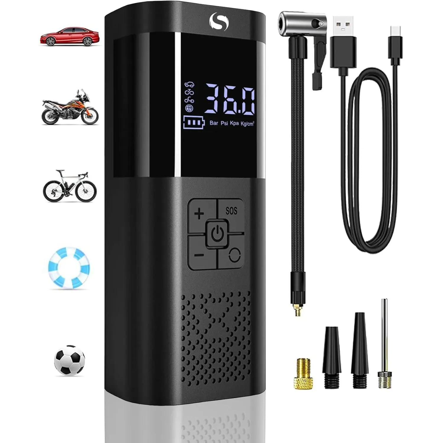 Elektrische Luftpumpe,Tragbar Akku Kompressor mit Manometer, Fahrradpumpe Elektrisch 150PSI, Auto Zubehör für Männer, M…