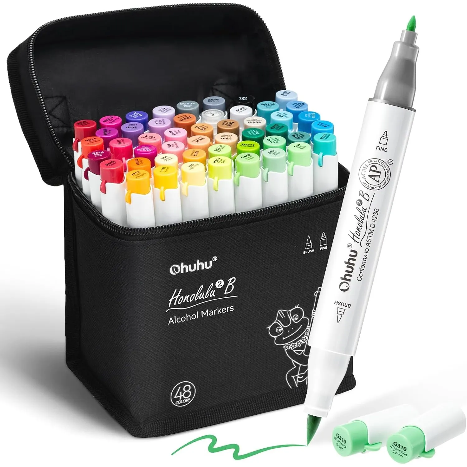 Ohuhu Honolulu 2B Alkoholmarker 48 Pinsel & Fein Kunstset Nachfüllbar