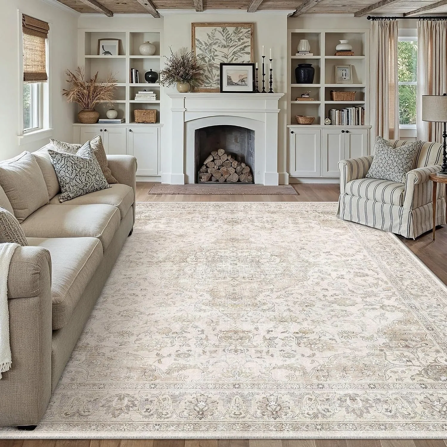 PureCozy Teppich Wohnzimmer 200x300cm Waschbarer Vintage Beige Tepich