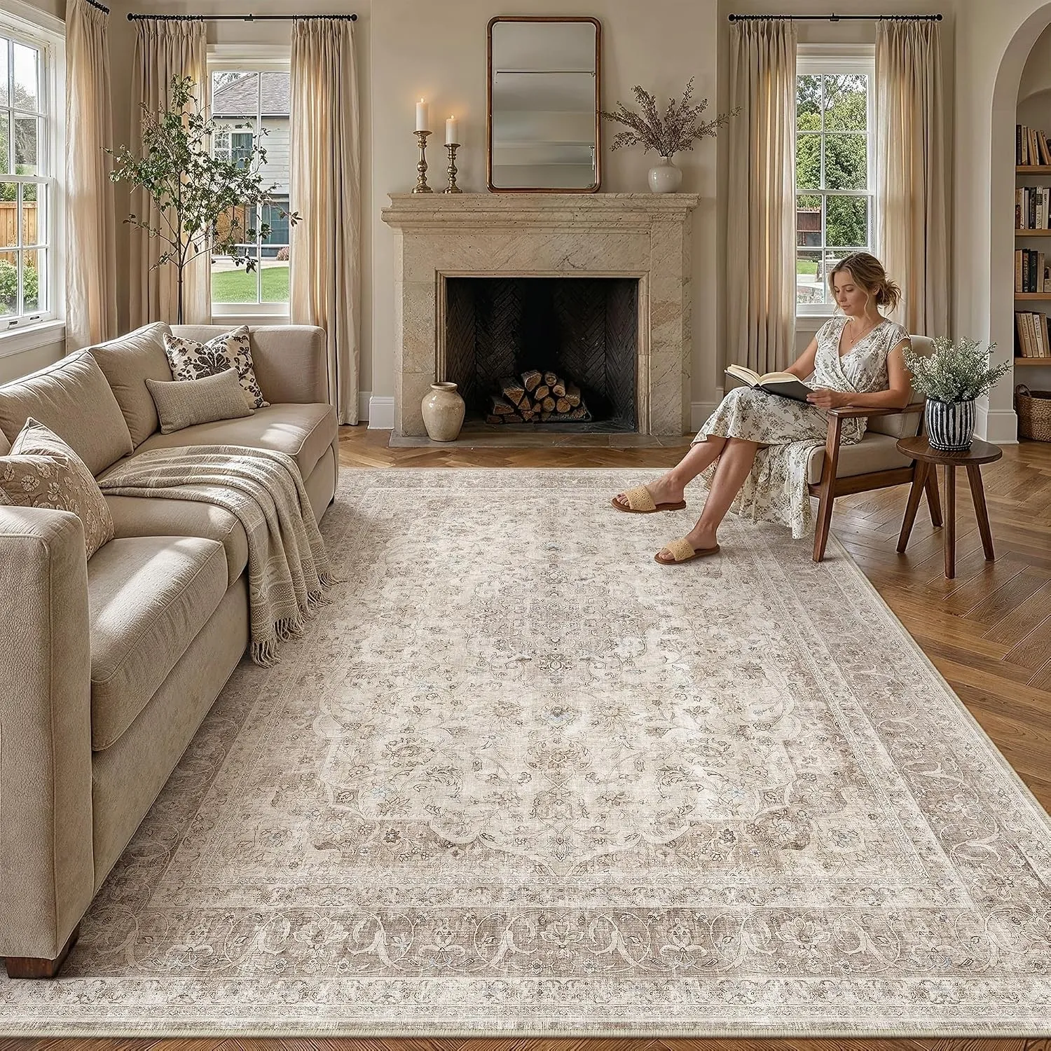 PureCozy Teppich Wohnzimmer 200x300cm Waschbarer Beige Wohnzimmerteppich