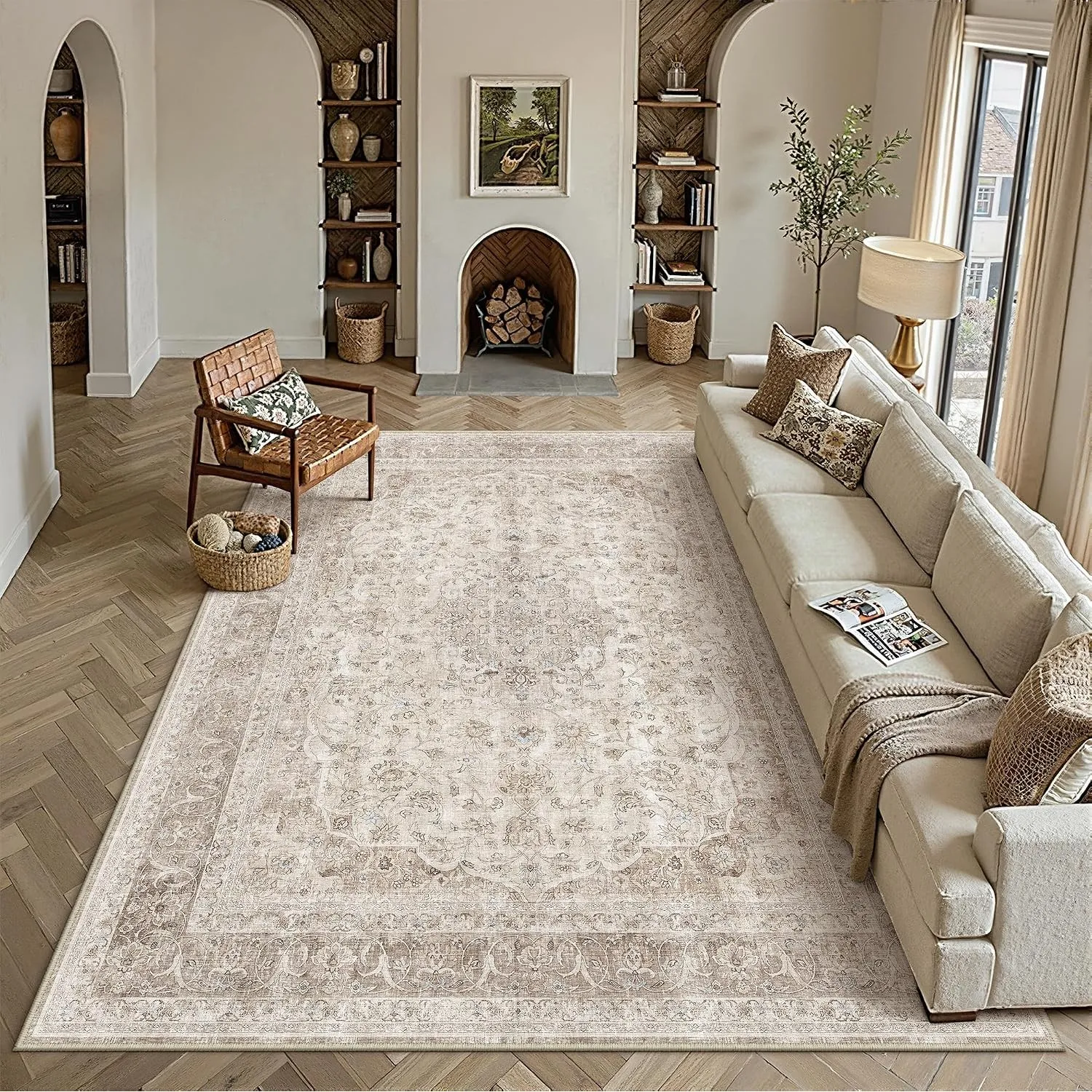 PureCozy Teppich Wohnzimmer 300x400cm Waschbarer Beige Wohnzimmerteppich