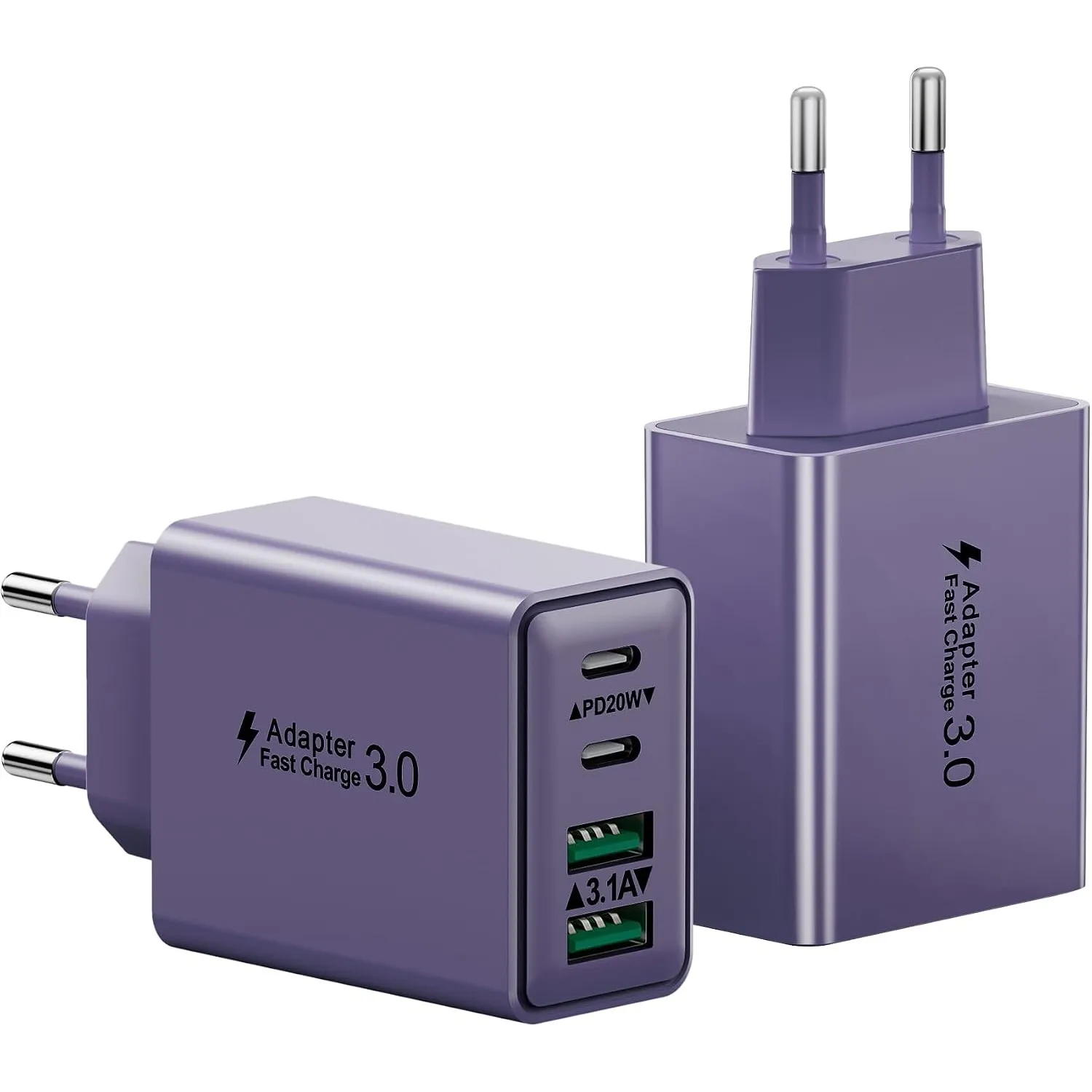 2-Pack ﻿USB C Ladegerät, 40W 4 Ports USB C Fast Charger Mehrfach Schnellladegerät mit PD+ QC 3.0 Power Adapter Netzteil…