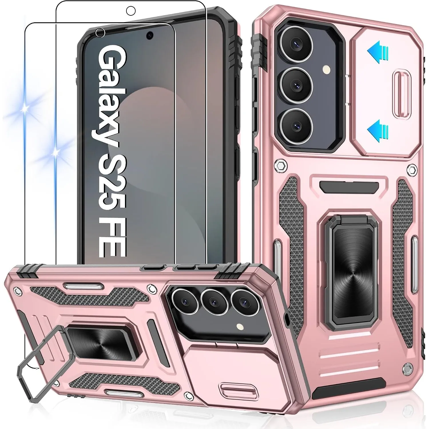 Jshru Hülle für Samsung Galaxy S25 FE Handyhülle Kameraschutz Slide mit 2 STK Schutzfolie,Militärstandard Stoßfest Schu…