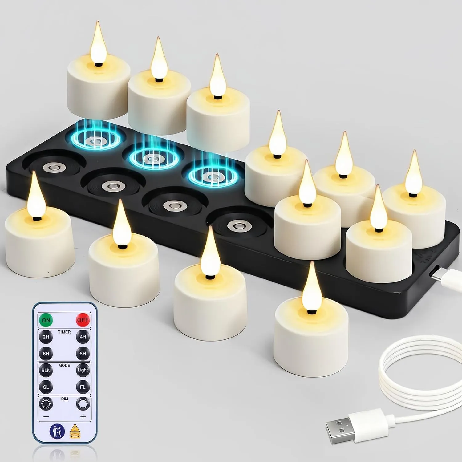 yunsheng 12Stk Magnetische Wiederaufladbare Teelichter Fernbedienung Timer