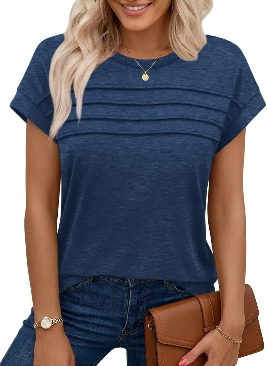 Chicrise Tshirt Damen Sommer Flügelärmeln Falten Tank Top Rundhals Ärmellose Basic Oberteil Lässige