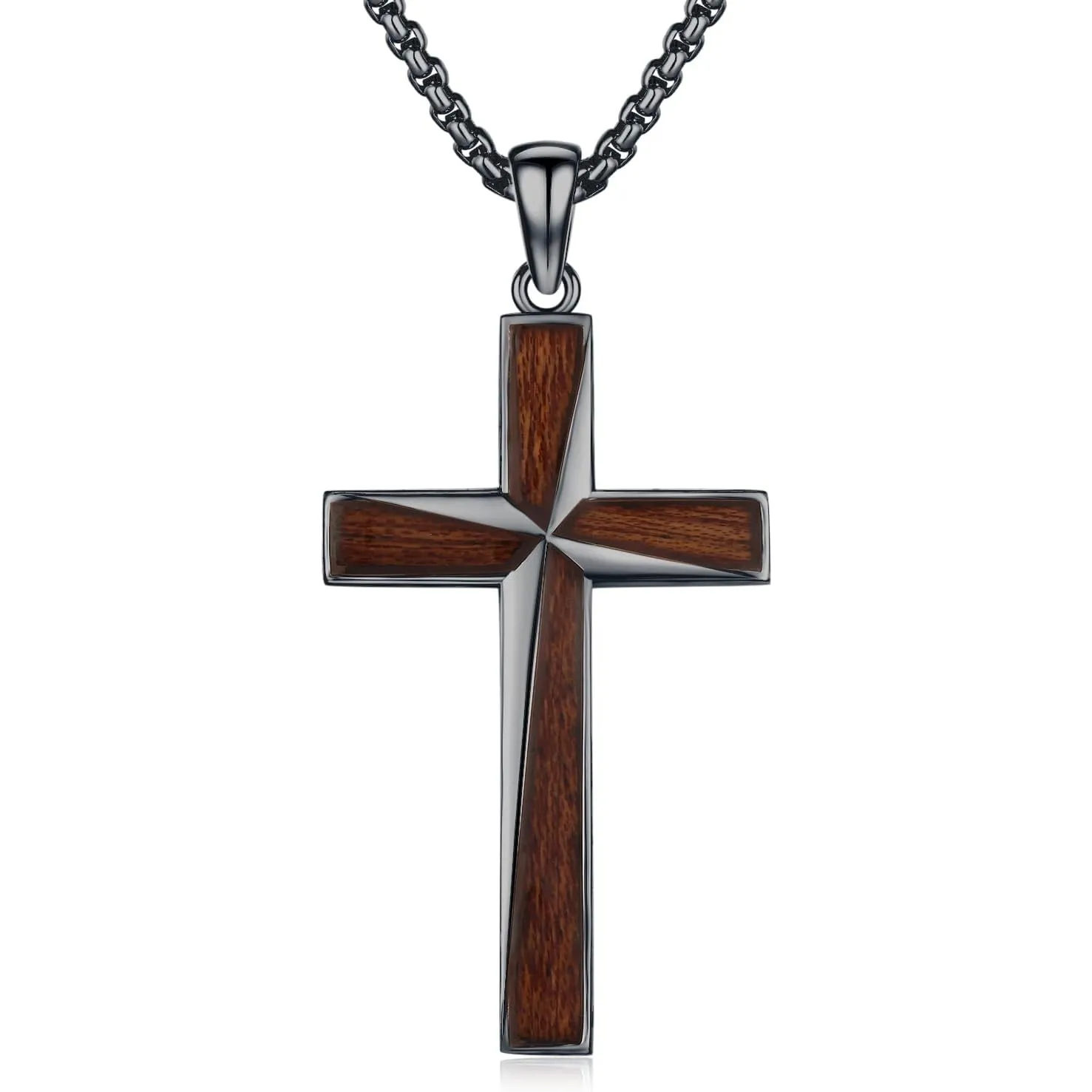REDSUN Holzkreuz Kette 925er Sterling Silber Großes Kreuz Anhänger Ebenholz