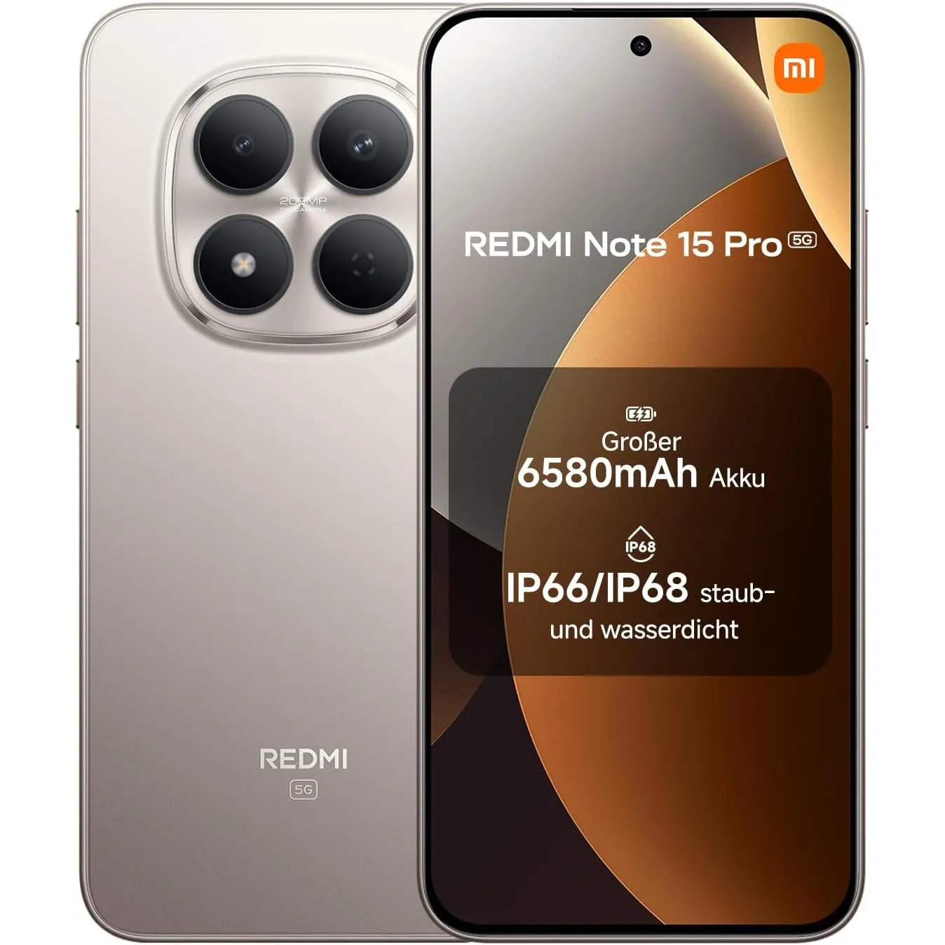 XIAOMI Redmi Note 15 Pro 5G Smartphone (12+512 GB) – Handy mit Android, 6580-mAh-Akku, IP66/IP68 Staub- und Wasserschut…