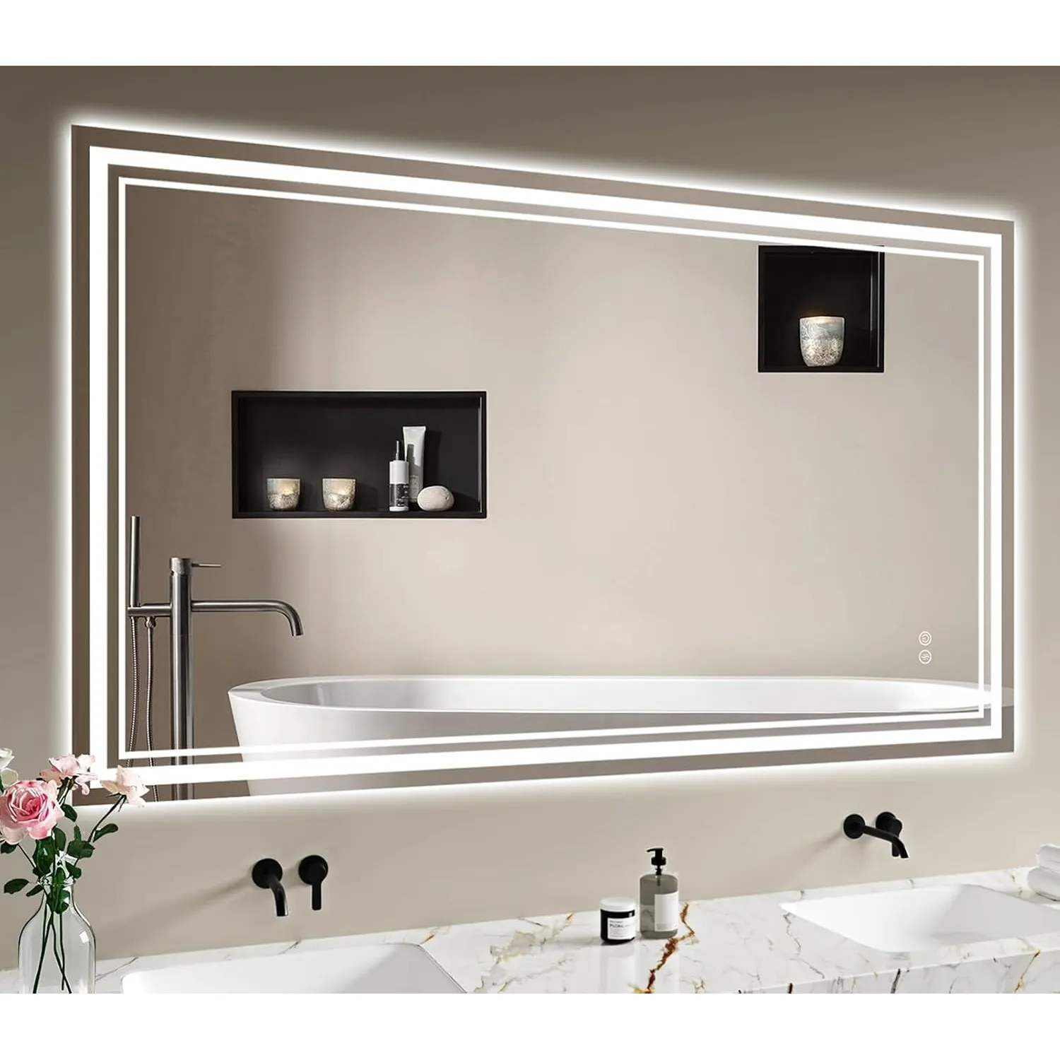 Badspiegel-mit-Beleuchtung 120x70cm - Badezimmerspiegel LED Badezimmer Spiegel mit Beleuchtung Beschlagfrei, Touch-Scha…