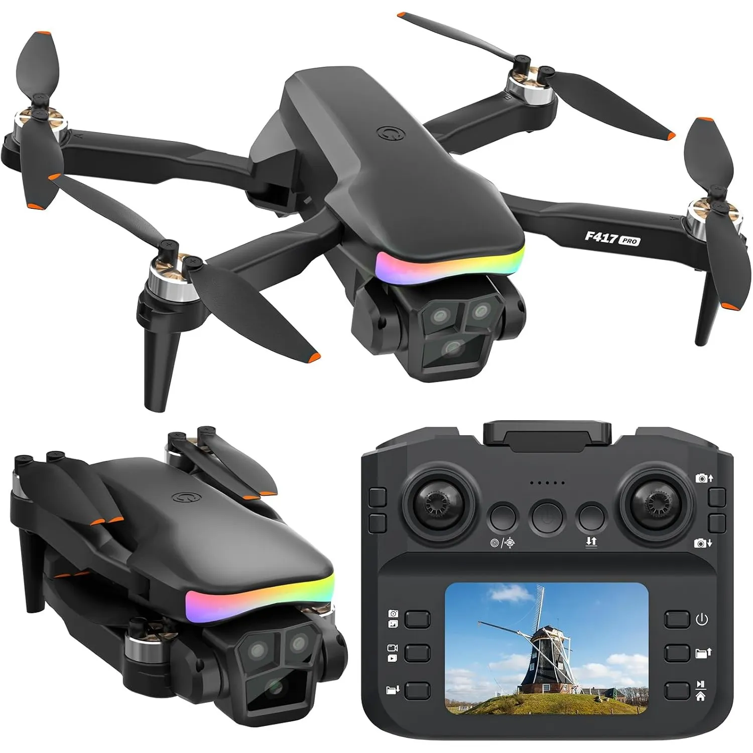 F417PRO FPV Drohne mit Kamera für Erwachsene Kinder Anfänger, LCD Bildschirm Fernbedienung, 1080P Mini Drohne mit bürst…