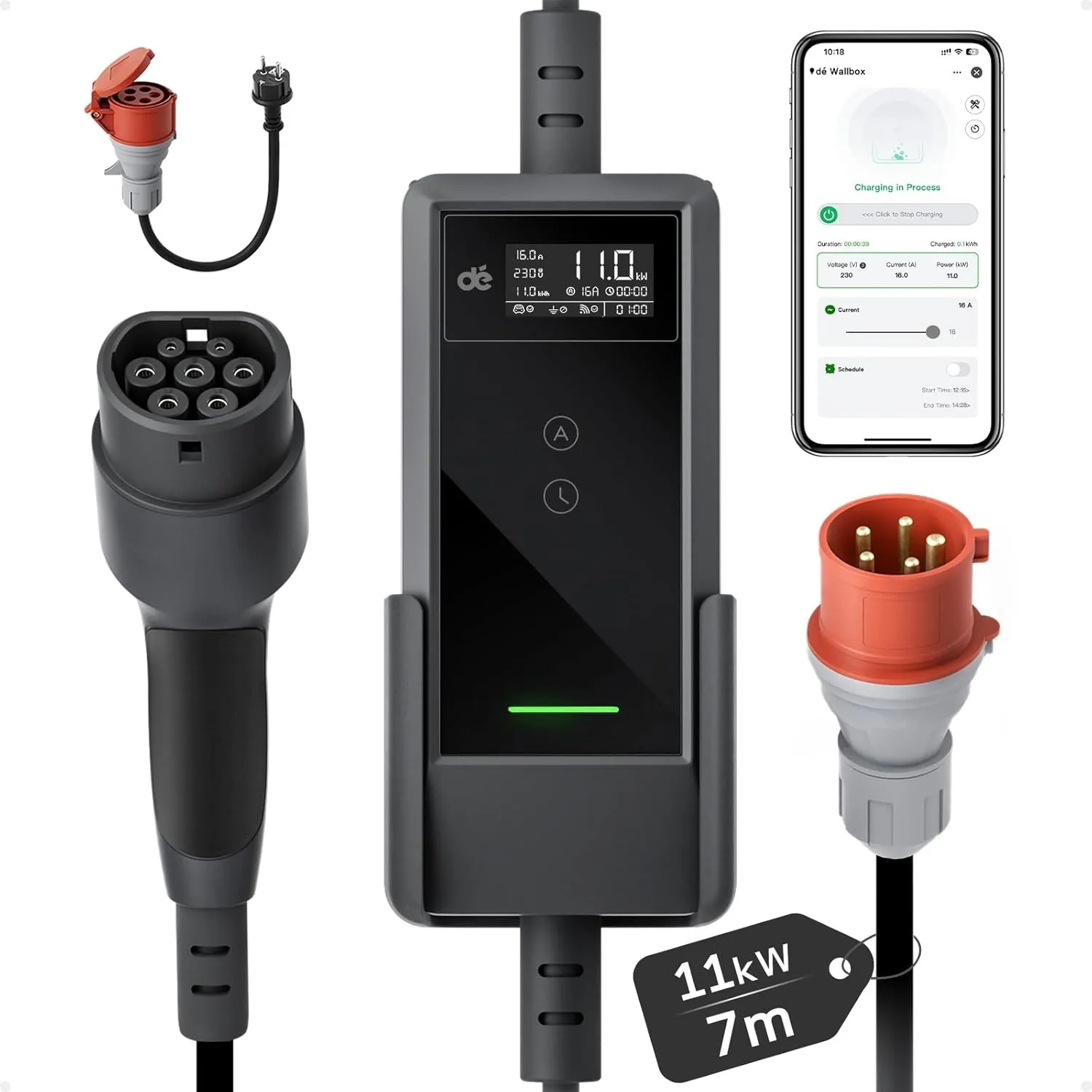 dé Mobile Wallbox 11kW mit APP [7m | 3-phasig | 6–16 A]