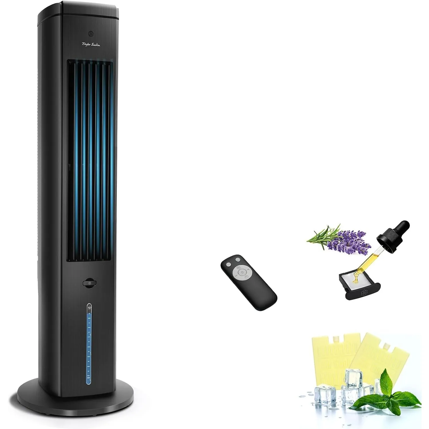 Taylor Swoden Turmventilator mit Wasserkühlung leise, 5-in-1 Luftkühler mit ION-Technologie & Aromadiffuser, 5L Wassert…