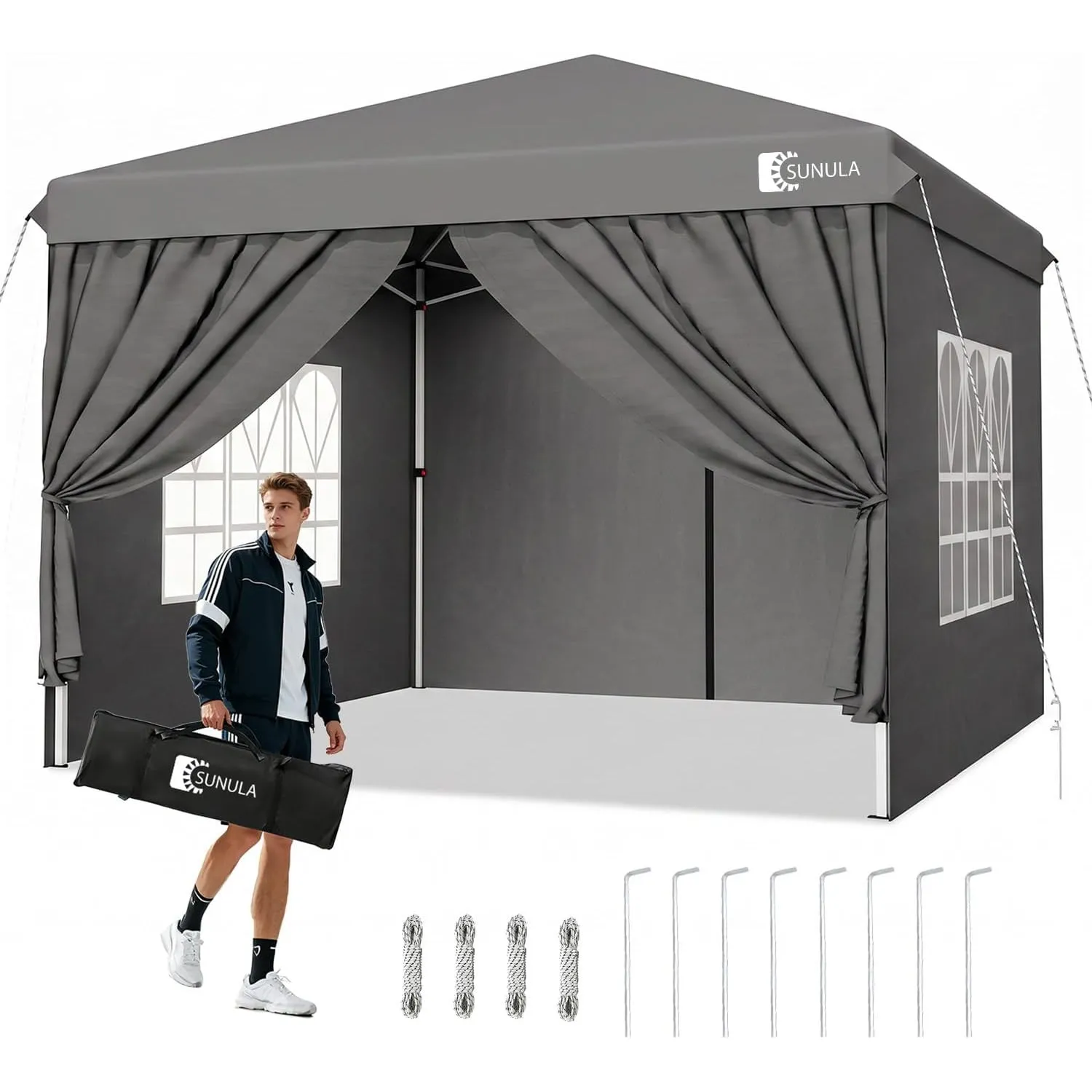 Sunula Pavillon 3x3 Wasserdicht Stabil Winterfest mit 4 Seitenwänden, Faltpavillon 3x3m mit Verdickten Röhren, Partyzel…