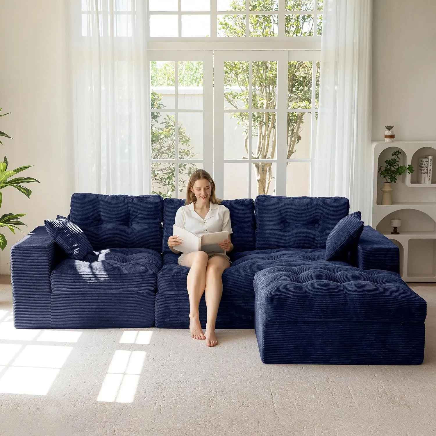MAXYOYO Sofa mit Schlaffunktion, Ecksofa L Form Cordstoff 264x171 cm Cord Couch Wohnzimmer Schlafsofa mit Ottomane Univ…