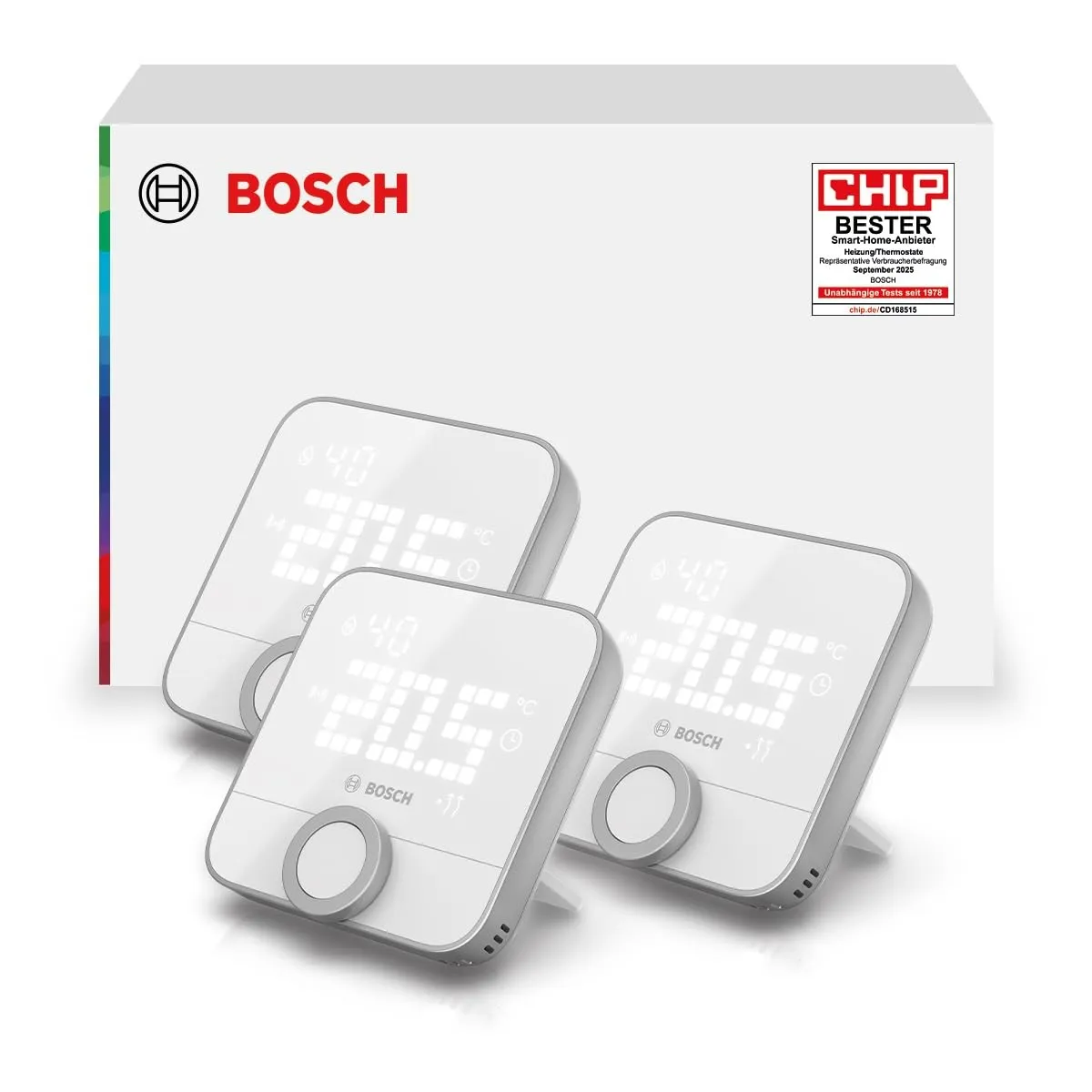 Bosch Smart Home Raumthermostat II zur Steuerung Smarter Heizkörperthermostate, 3er Set, White