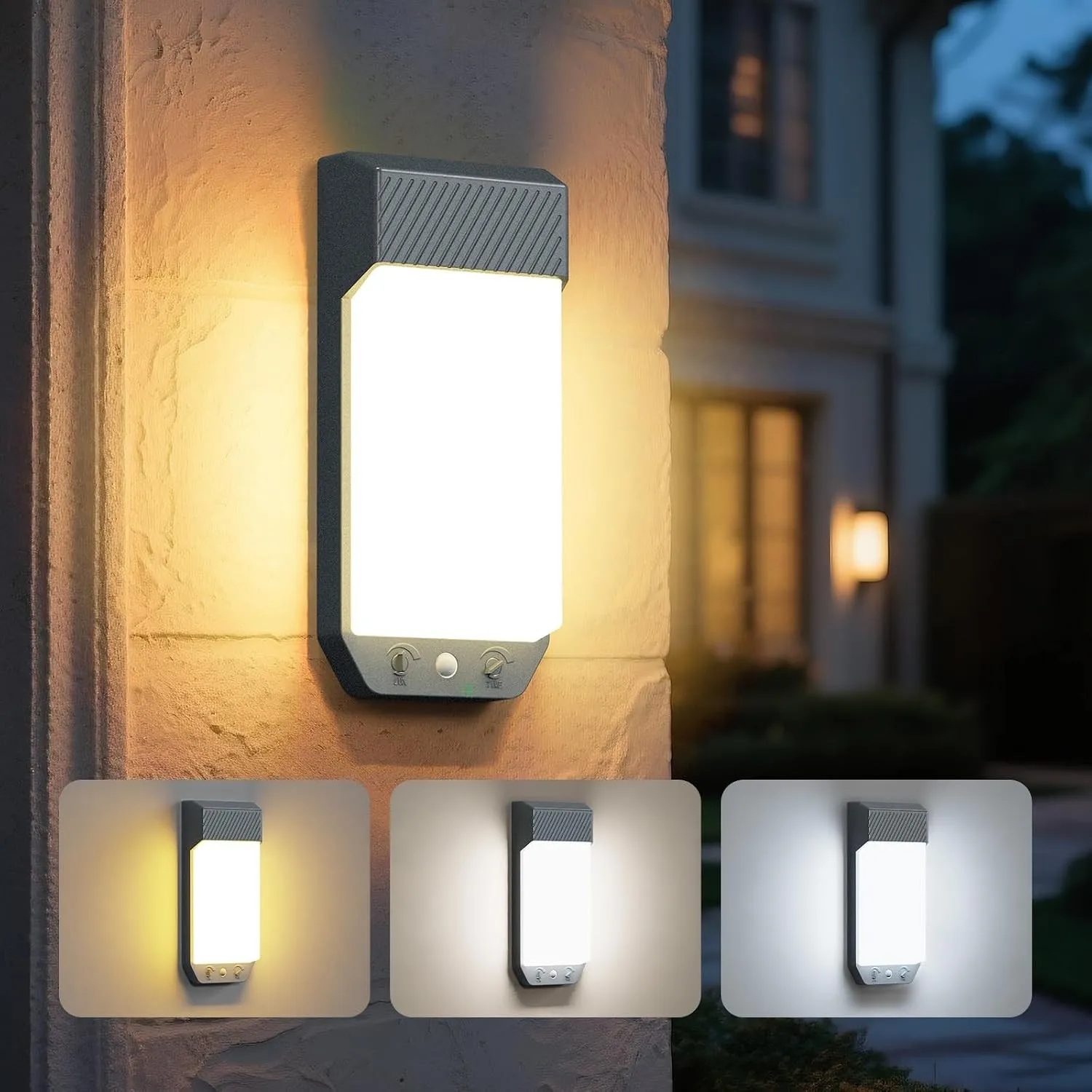 LOTMOS Aussenlampe mit Bewegungsmelder, 3 Farben 3000K/4000K/6500K Lampe