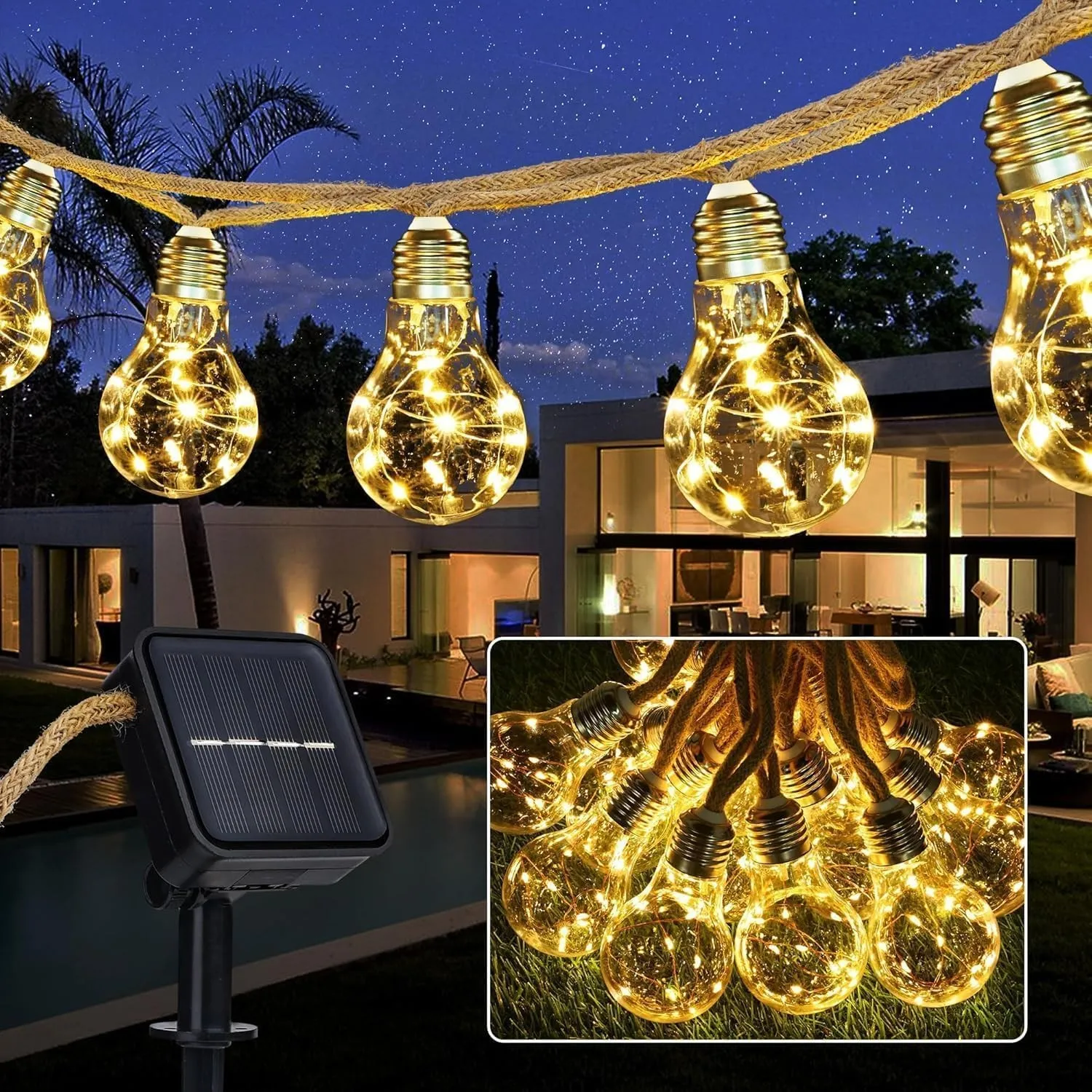 Joomer Solar Lichterkette Aussen 7.5M 16 Glühbirnen LED Solar Lichterkette Außen Wetterfest Gartenleuchte 8 Modi Vintag…