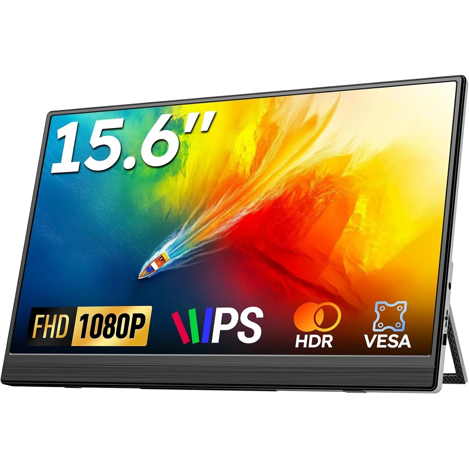 Tragbarer Monitor 15,6'' FHD 1080P IPS – Ultradünnes Portable Monitor mit Ständer, VESA-Befestigung und Lautsprechern, …