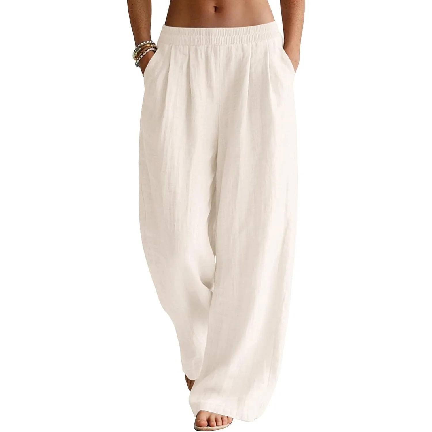 Rapbin Leinenhose Damen Sommerhose Leicht Weite Stoffhose mit Taschen | leichter Leinenstoff, weites Bein, elastischer …