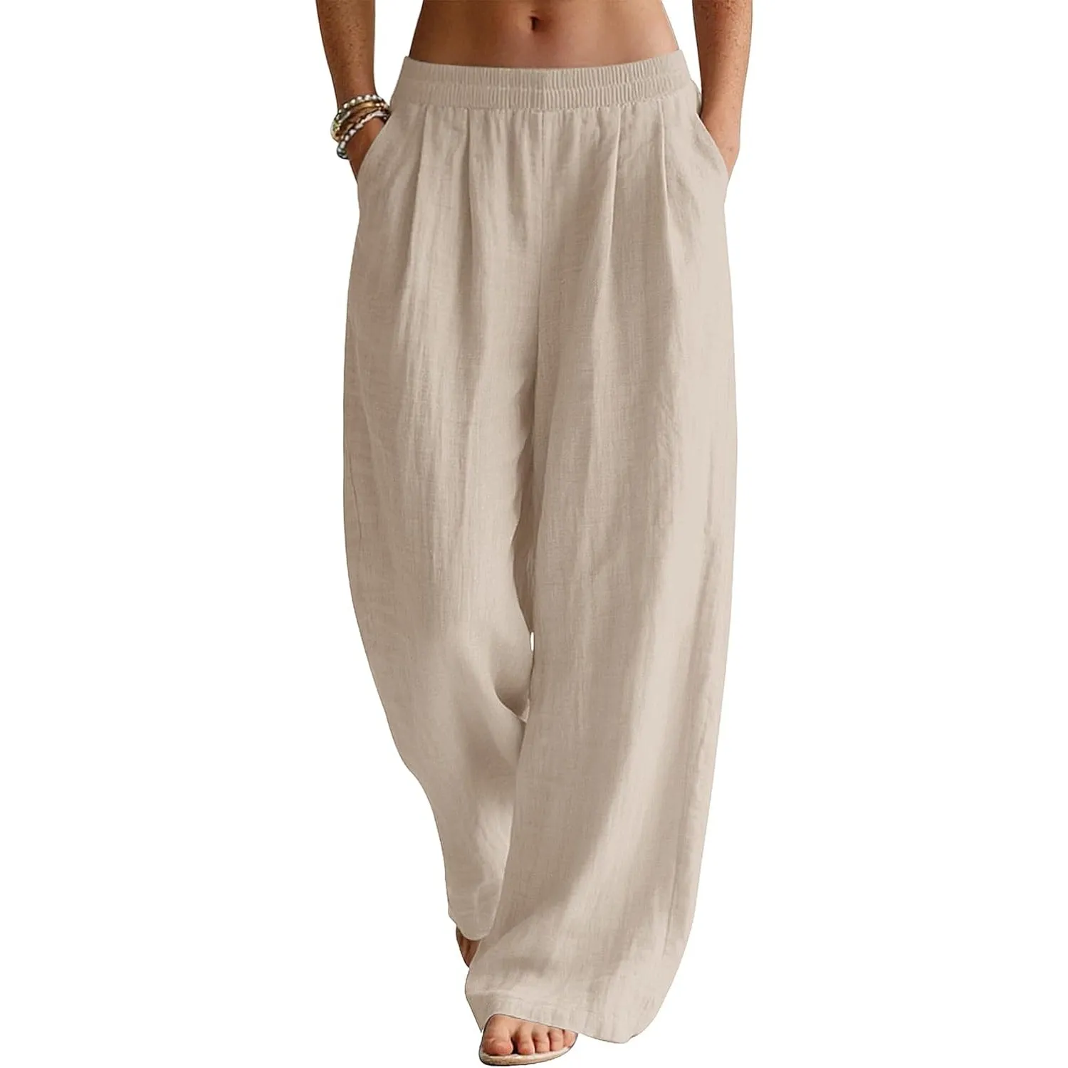 Rapbin Leinenhose Damen Sommer Hose Casual Strandhose Weite Bein Freizeithose Elegant Einfarbig Sommerhose Leichte Lein…