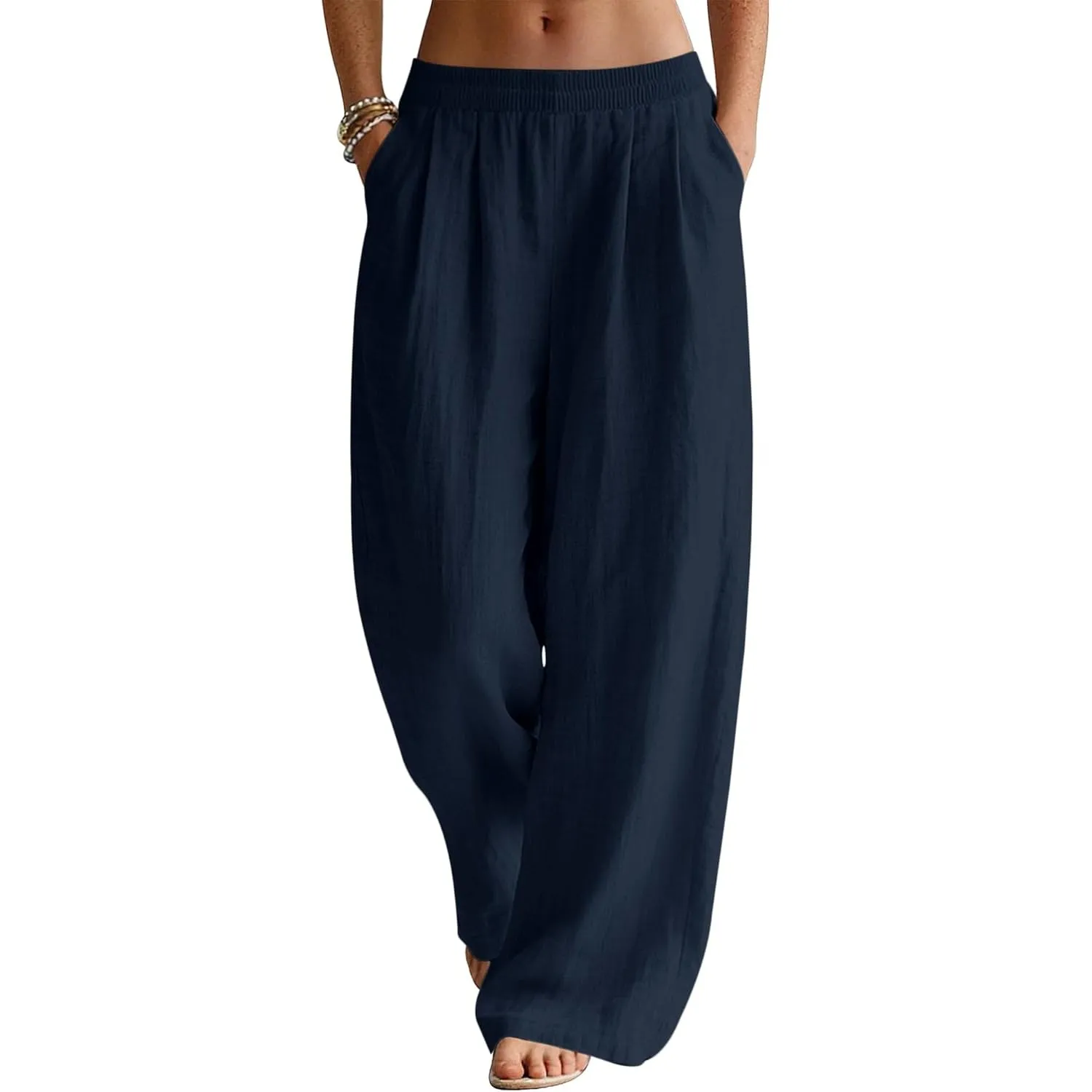 Rapbin Leinenhose Damen Sommerhose Leicht Weite Stoffhose mit Taschen | leichter Leinenstoff, weites Bein, elastischer …