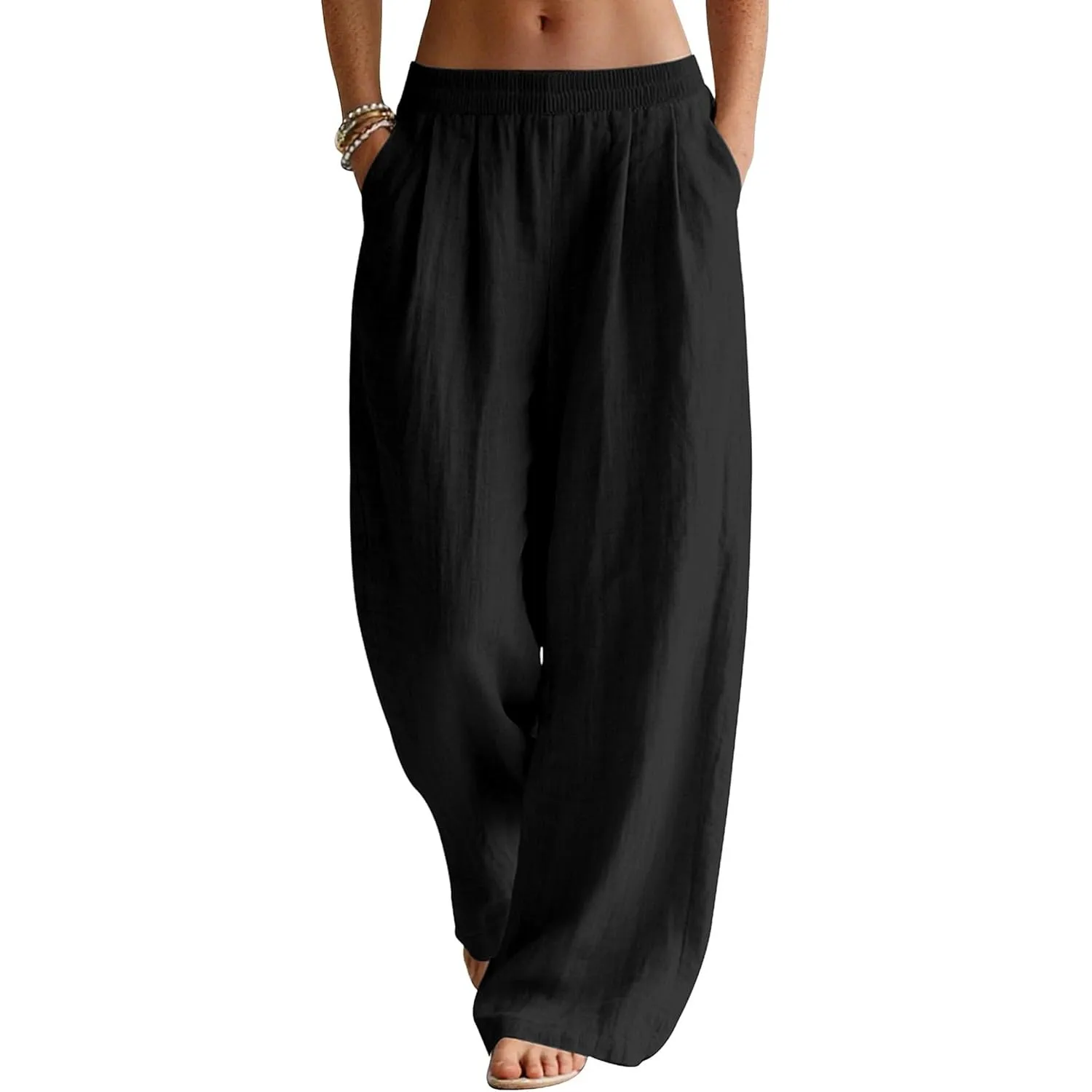 Rapbin Leinenhose Damen Sommer Hose Casual Strandhose Weite Bein Freizeithose Elegant Einfarbig Sommerhose Leichte Lein…