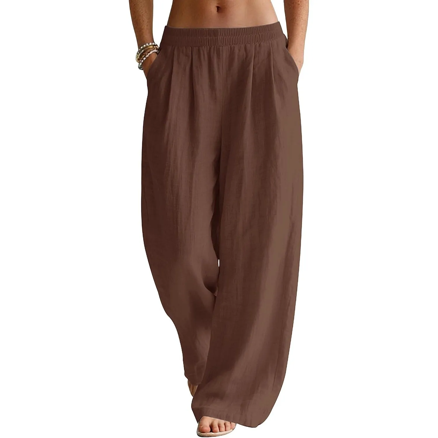 Rapbin Leinenhose Damen Sommer Hose Casual Strandhose Weite Bein Freizeithose Elegant Einfarbig Sommerhose Leichte Lein…