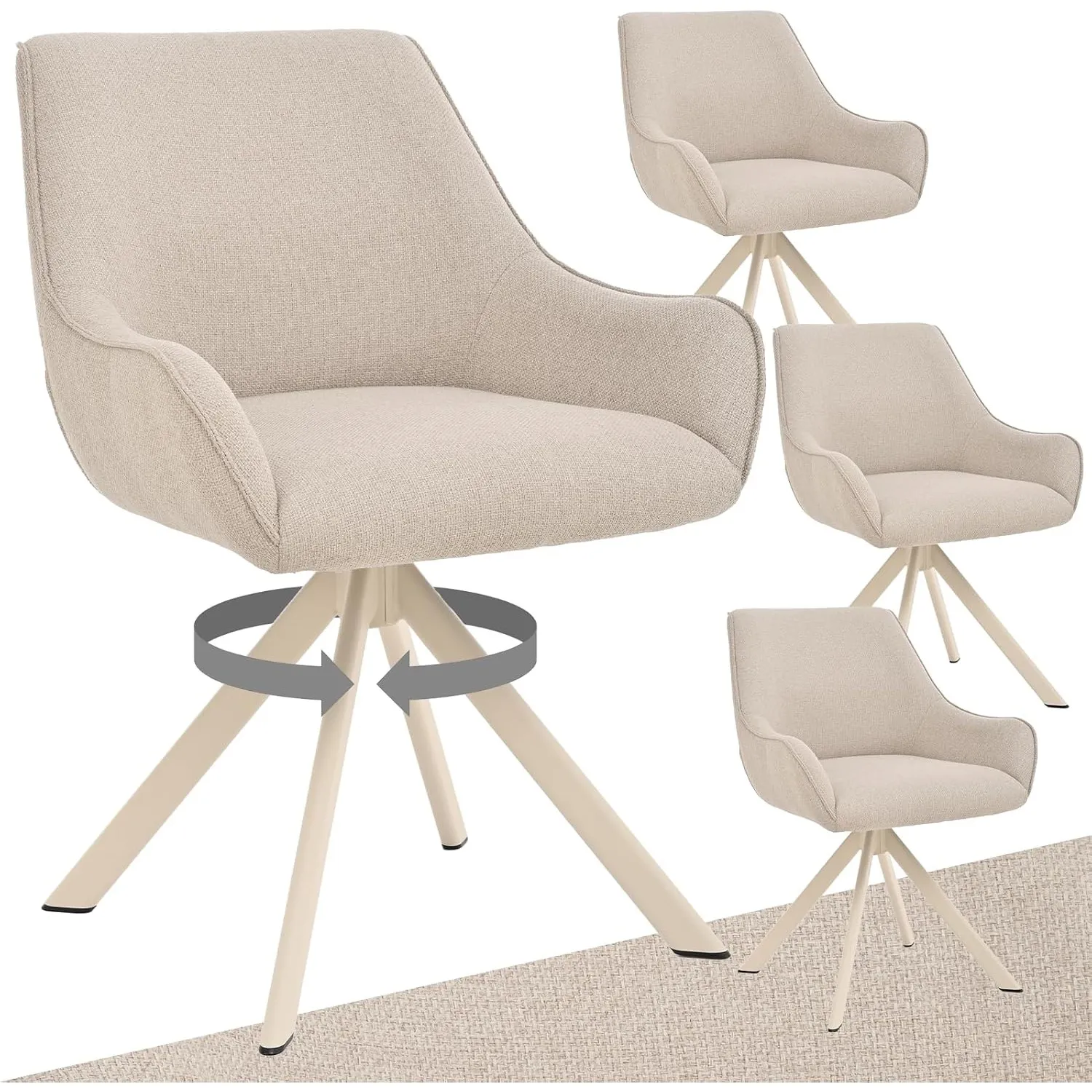 Esszimmerstühle Drehbar 4er Set mit Armlehne – 360°Drehbar Polsterstuhl Leinen Modern Drehstuhl Küchenstuhl mit Beige M…