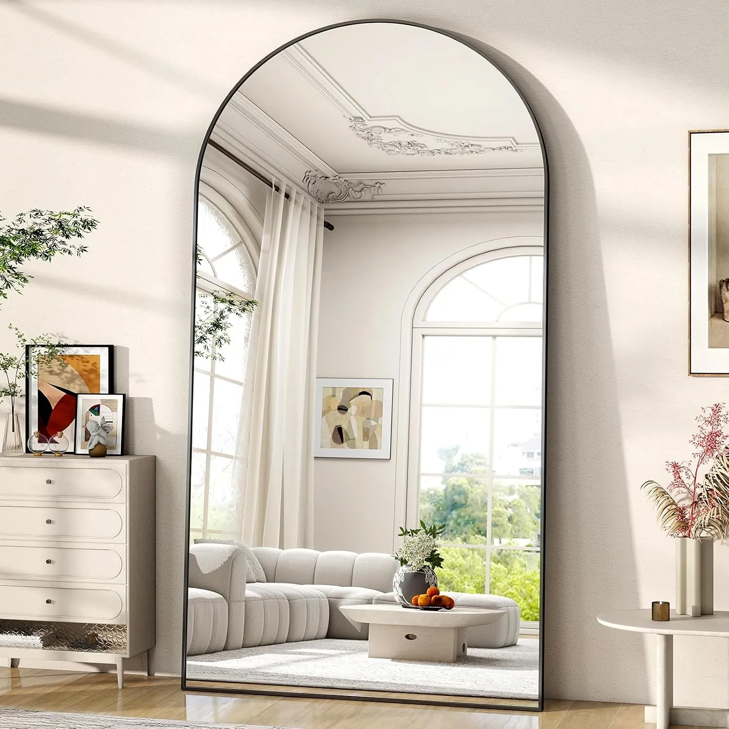 BEAUTYPEAK 200x90 cm Großer Bogen Ganzkörperspiegel, Gewölbter Standspiegel