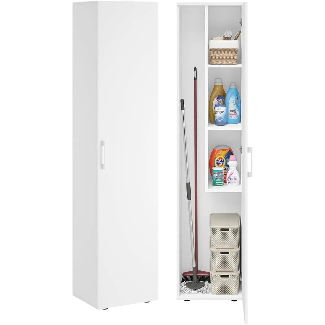 Bellamio Apol Besenschrank schmal 40 cm breit, Weiß, mit Staubsaugerfach | Mehrzweckschrank, Vorratsschrank Küche, Putz…