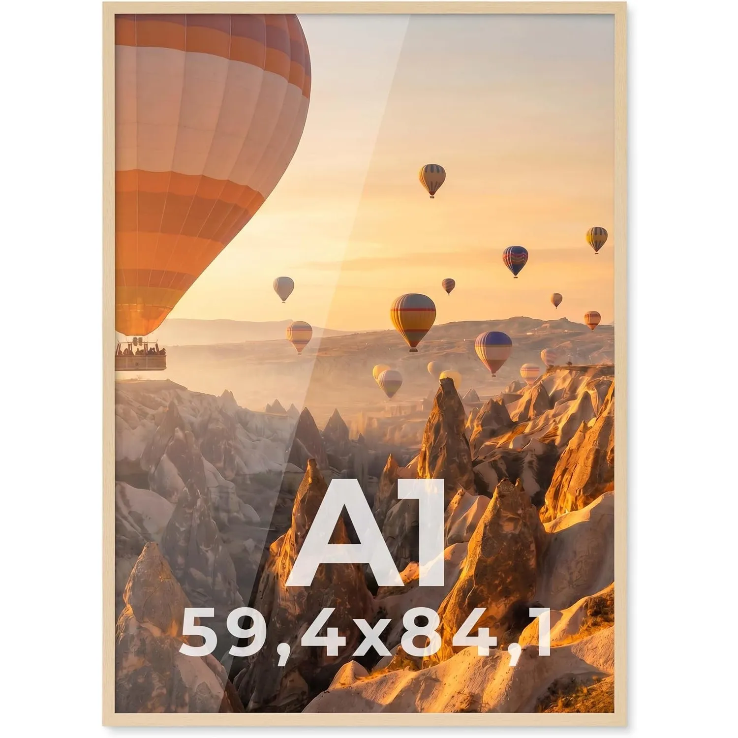 PHOTOLINI Bilderrahmen A1 Holz MDF, DIN A1 Bilderrahmen Natur, Poster Rahmen 59,4x84,1 cm, Posterrahmen 60x84 mit bruch…