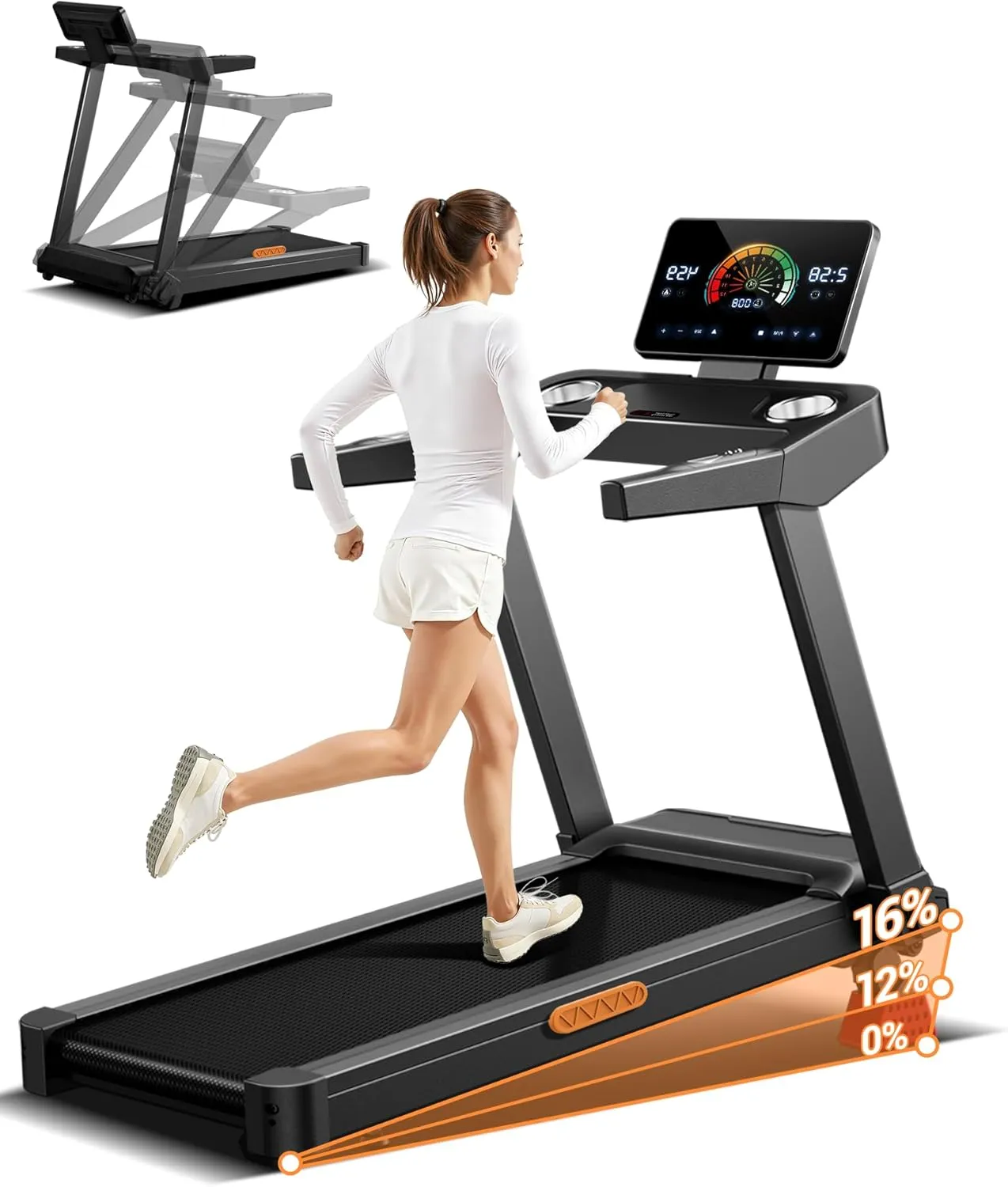 UMAY Laufband für Zuhause mit Steigung 16%, 14KM/H Laufband Klappbar mit Pulsmessung, Treadmill for Home mit leisem 3,5…