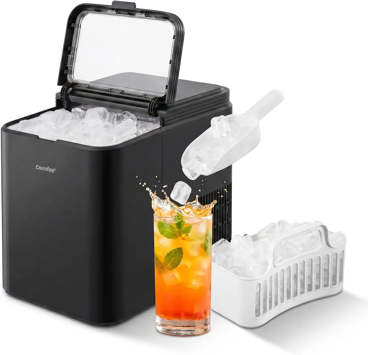 Comfee RCI12BL1EU(E) Ice Cube Machine, 8 Ice Cubes in 6 Mins, 12 kg/24 Hours, 1.3 L Water Tank, Self-Cleaning Function,…