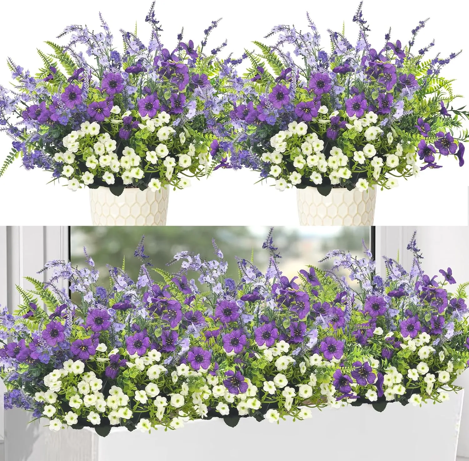 SHEPIN 9 Bündel Kunstblumen für Draußen, Künstliche Blumen Outdoor Wetterfest Balkonpflanzen Petunien Balkonblumen Seid…