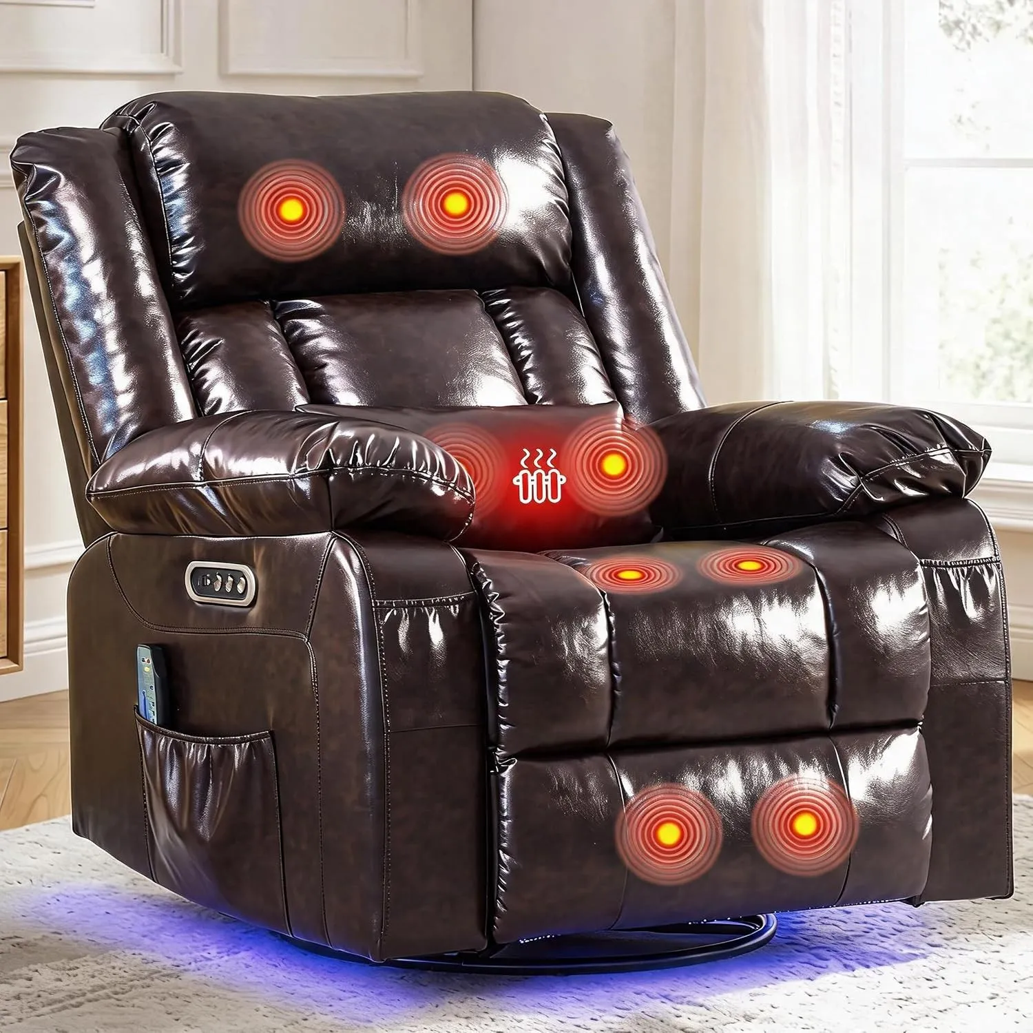 Relaxsessel mit Massagefunktion, Fernsehsessel Elektrisch Verstellbar, 240°Drehbarer Relaxsessel mit Liegefunktion, Sch…