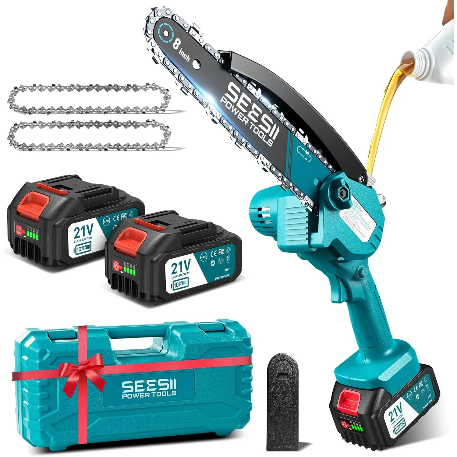 SEESII Akku Kettensäge 8 Zoll mit Akku 2x4000mAh und Ölsystem | Mini Kettensäge mit Akku mit Ersatzkette, Astsäge Akku …