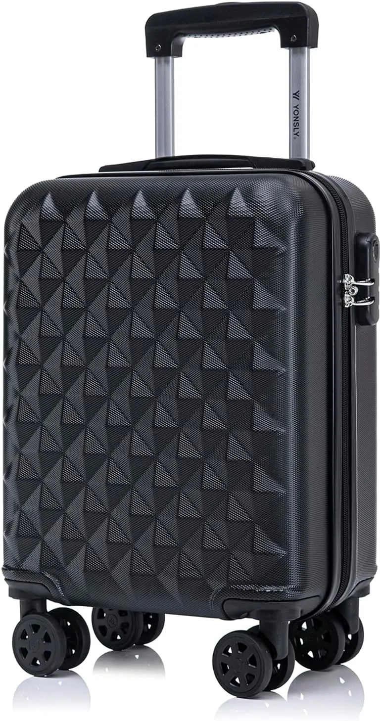 Koffer Suitcase S Schwarz, Trolley Reisekoffer, Kabinenkoffer Rollkoffer Handgepäck mit 4 Rollen 360°, Hartschalenreise…