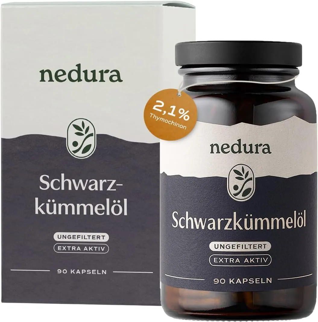nedura® Black Cumin Oil Capsules Extra Active – Pack of 90 in Vegan Capsule – Black Cumin with Very High Thymoquinone C…