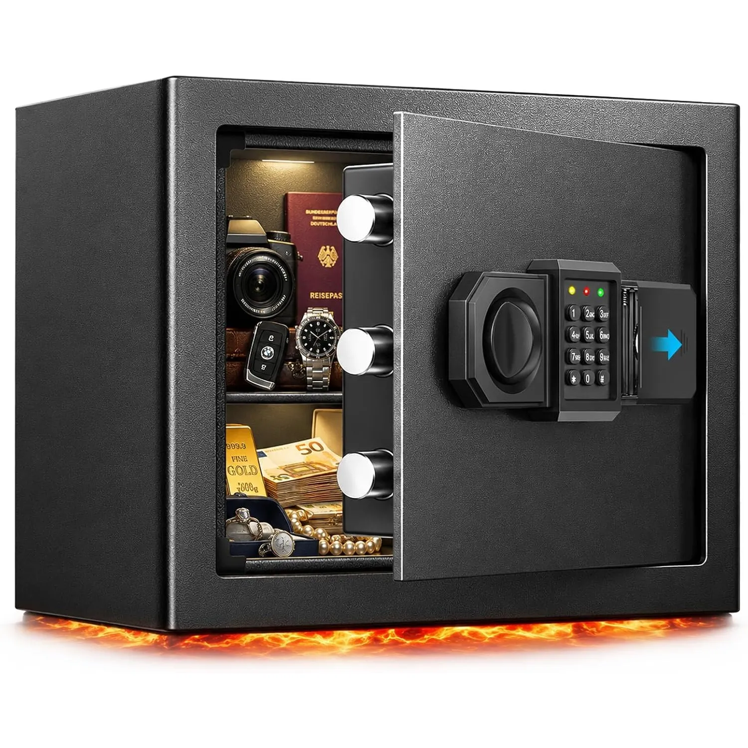 [Upgraded] 25L Safe Tresor Feuerfest für Zuhause, Digitale Safe mit Ersatzschlüssel, Abnehmbarem Regal und Alarmanlage,…
