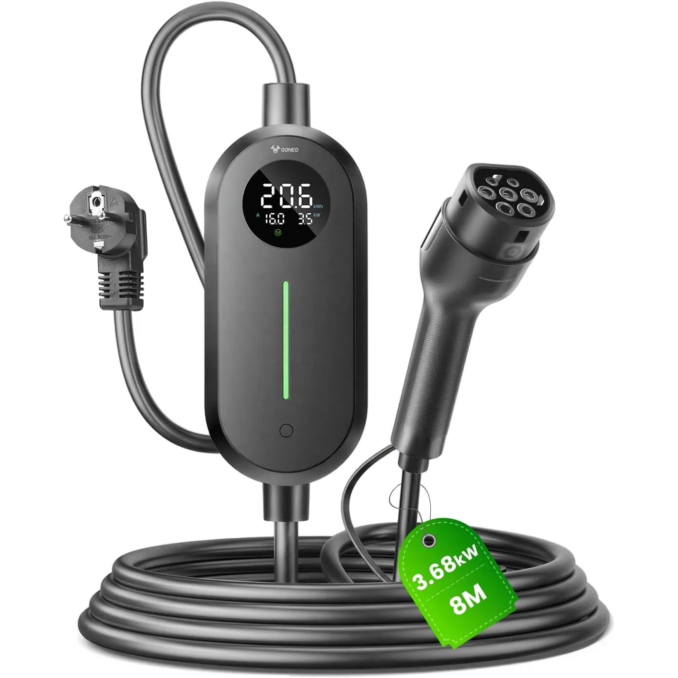 Typ 2 Ladekabel Schuko 3,68 kW, 6–16A, 8m, IP66 Wasserdicht für EVs & PHEVs