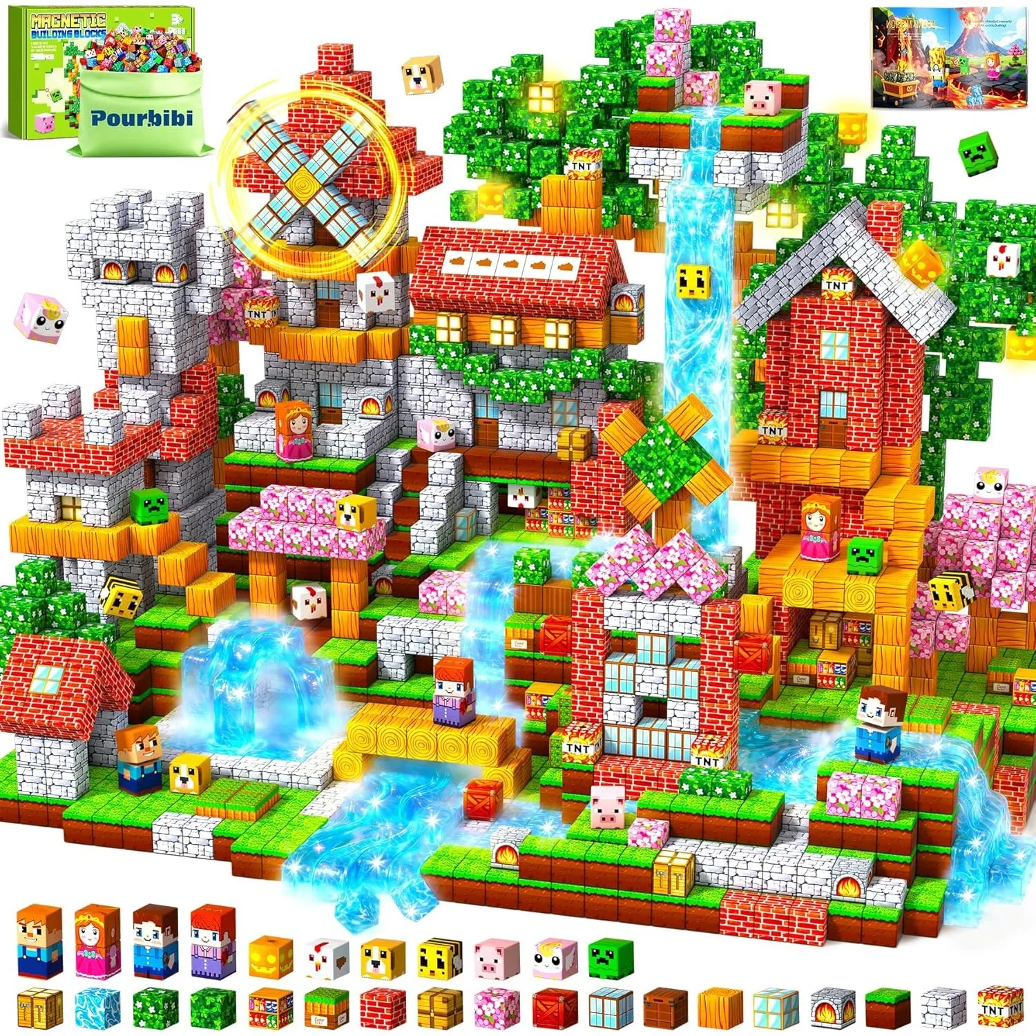 Pourbibi 𝟑𝟎𝟎 𝐓𝐞𝐢𝐥𝐞 Magnetische Bausteine, Magnetbausteine Magnetspielzeug,Magnetische Bauwelt Spielzeug Magnetblöcke fü…