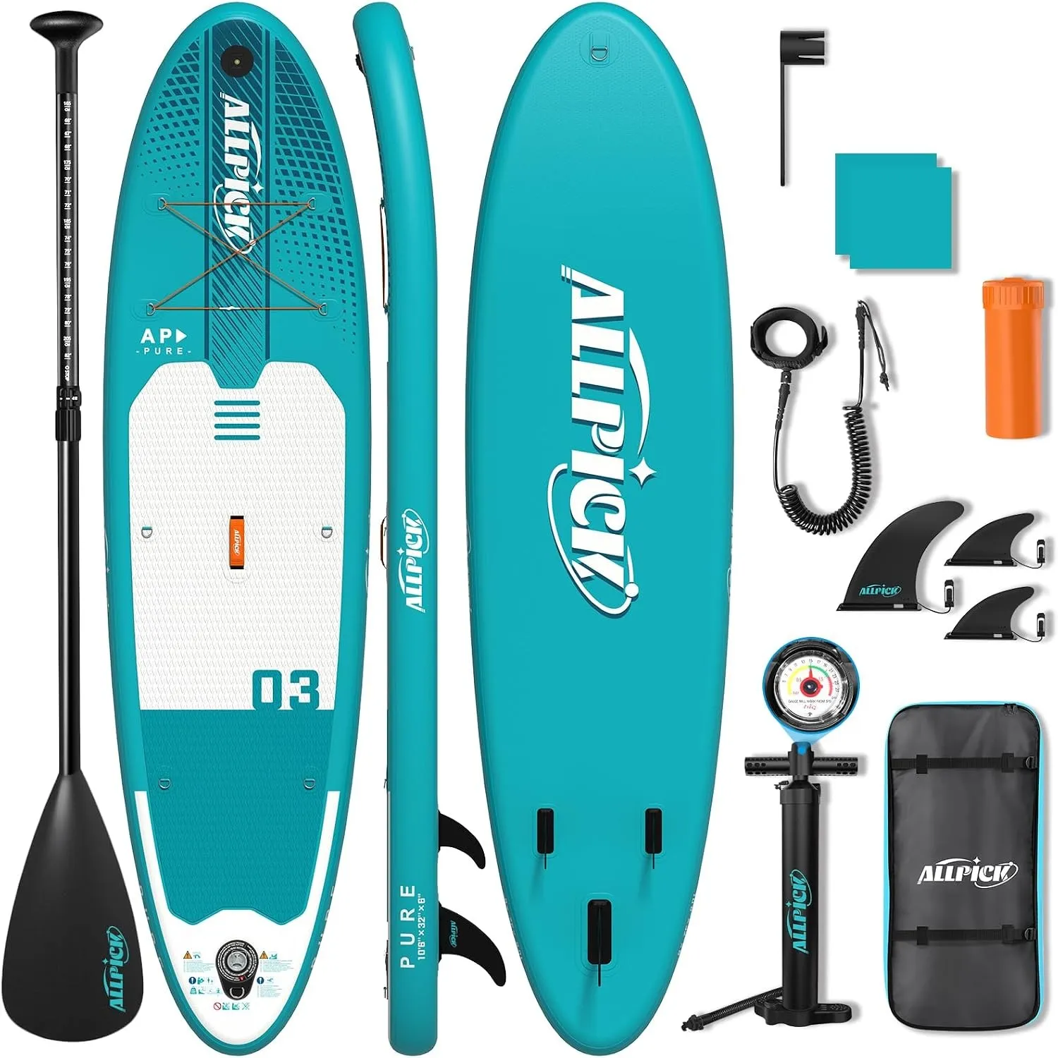 ALLPICK Stand Up Paddling Board Aufblasbar, SUP Board Set, 200kg | Universal Kamerahalterung, Komplettes Zubehör, Verst…