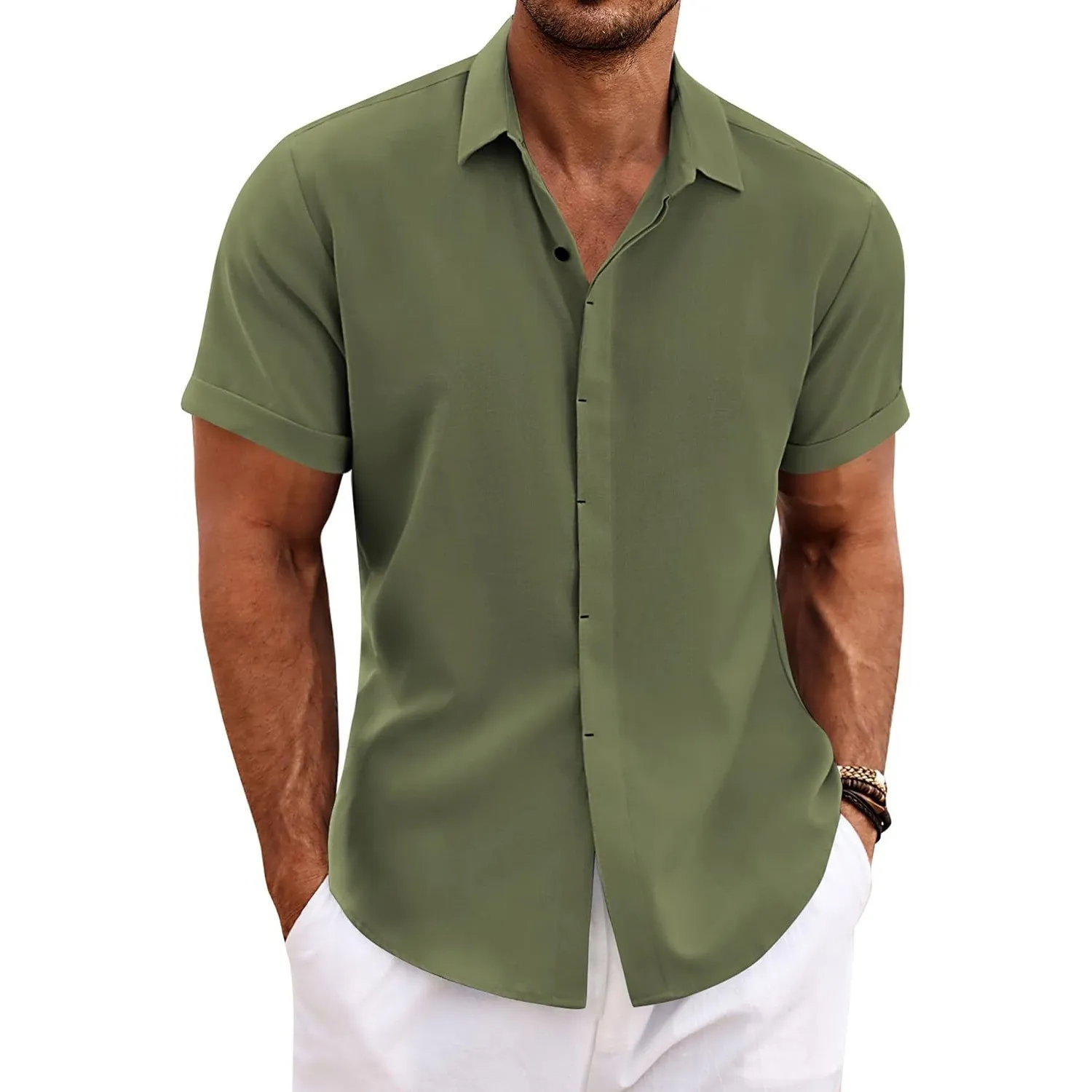 COOFANDY Leinenhemd Herren Kurzarm Hemd Button Down Regular Fit Freizeithemden Sommer Strand Leinen Shirt