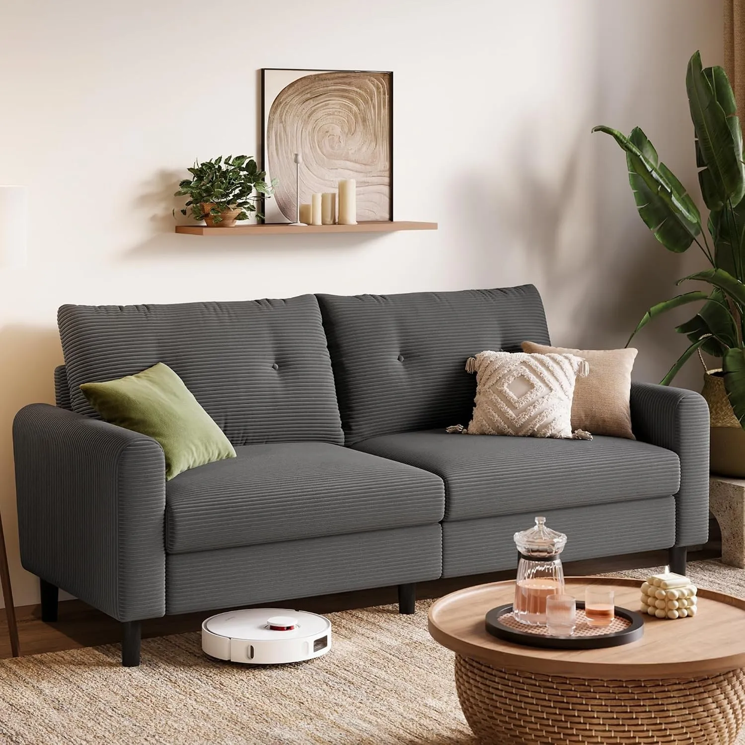 LINSY HOME Sofa 3 Sitzer, 201cm Breit Sofas mit Verstellbarer Sitztiefe, Kleine Sofacouch für Wohnzimmer Schlafzimmer W…