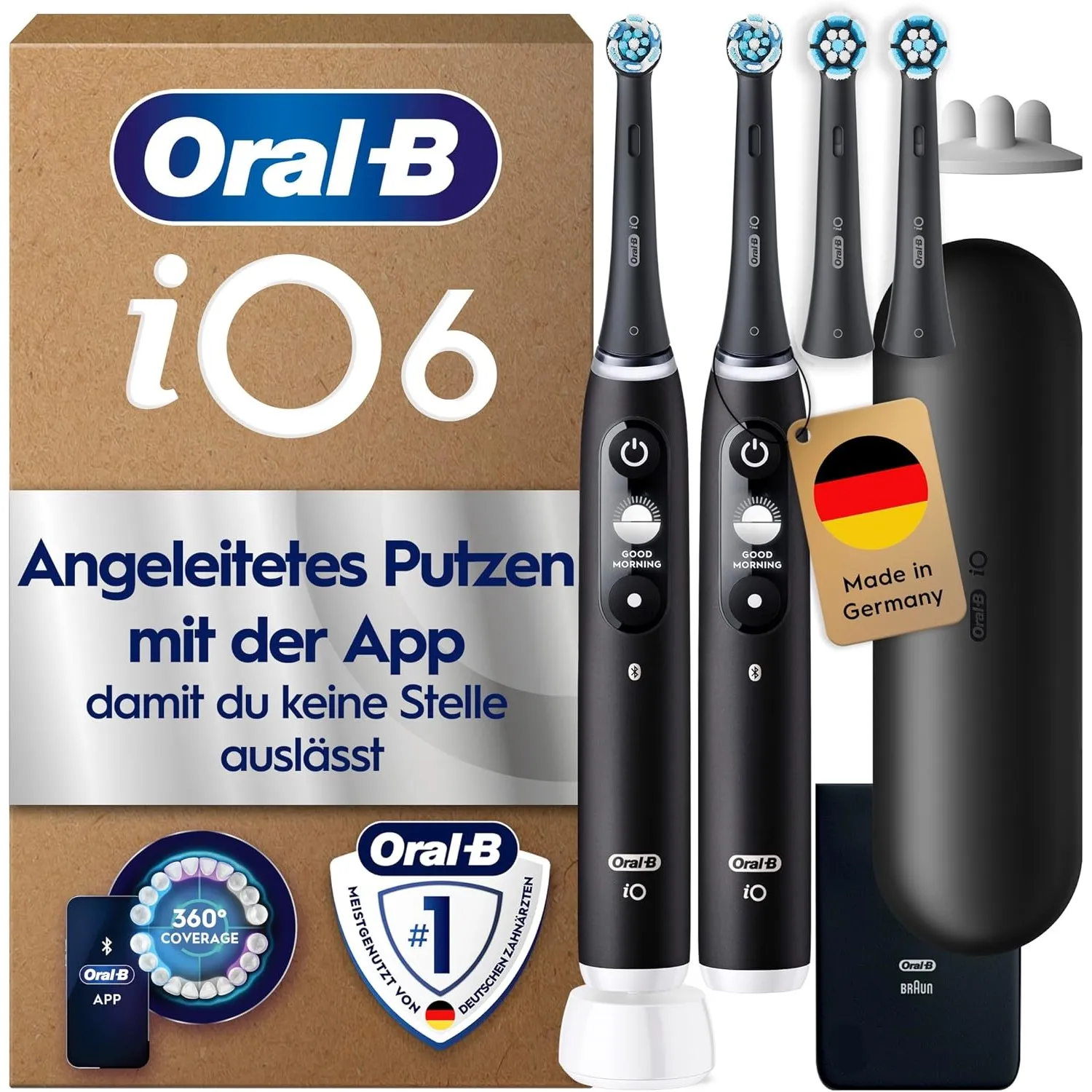 Oral-B iO Series 6 Elektrische Zahnbürste, Doppelpack, Schwarz