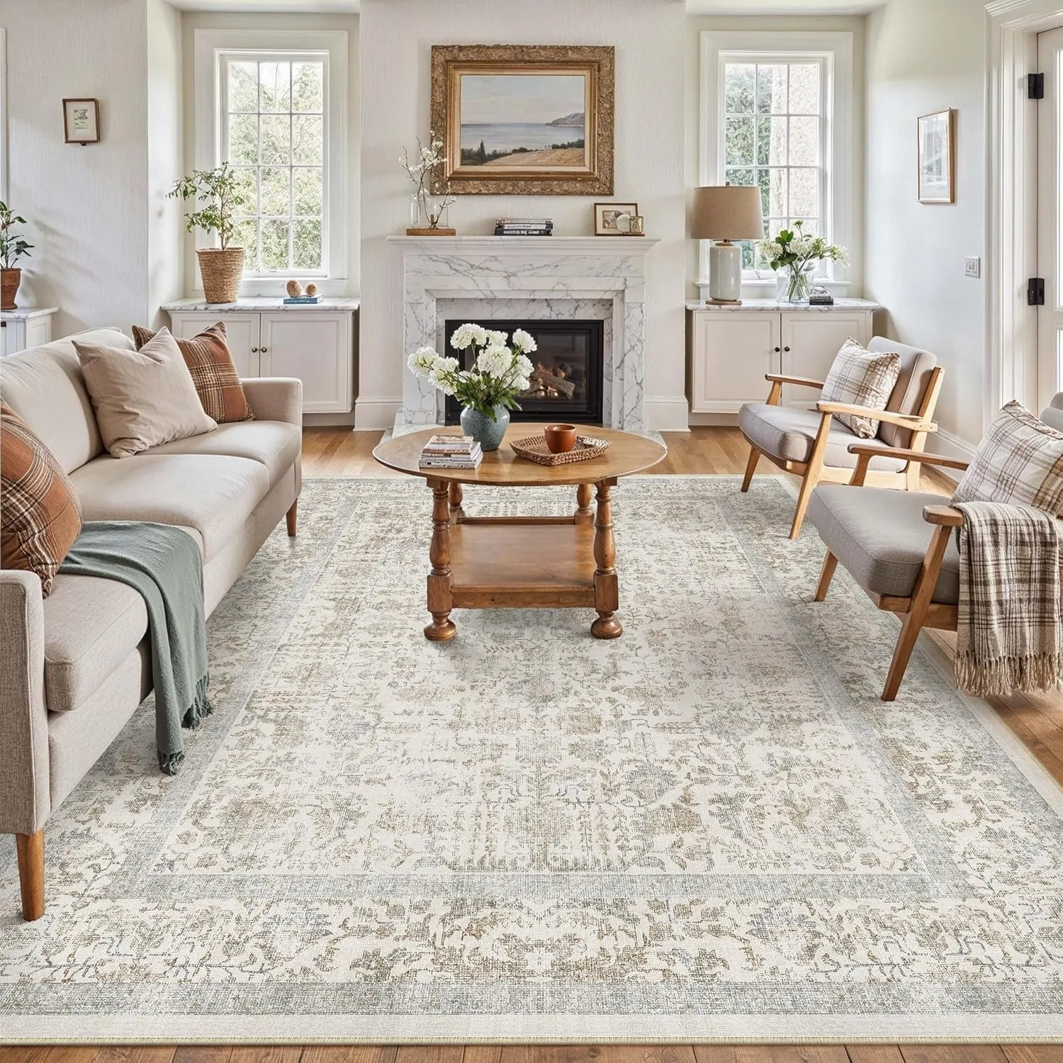 HUGEAR Taupe Vintage Teppich Wohnzimmer 200x300cm Waschbar