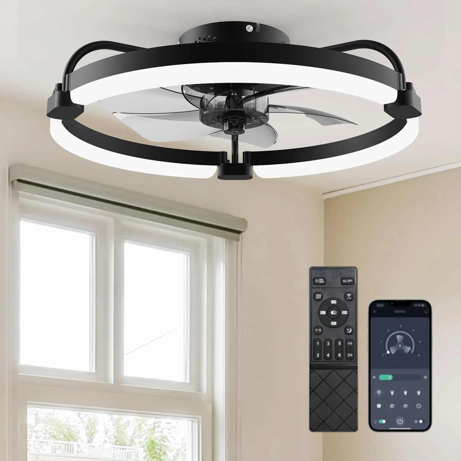 Ensenior Deckenventilator mit Beleuchtung, 50cm Deckenlampe mit Ventilator & Fernbedienung, 6 Geschwindigkeiten Leise, …