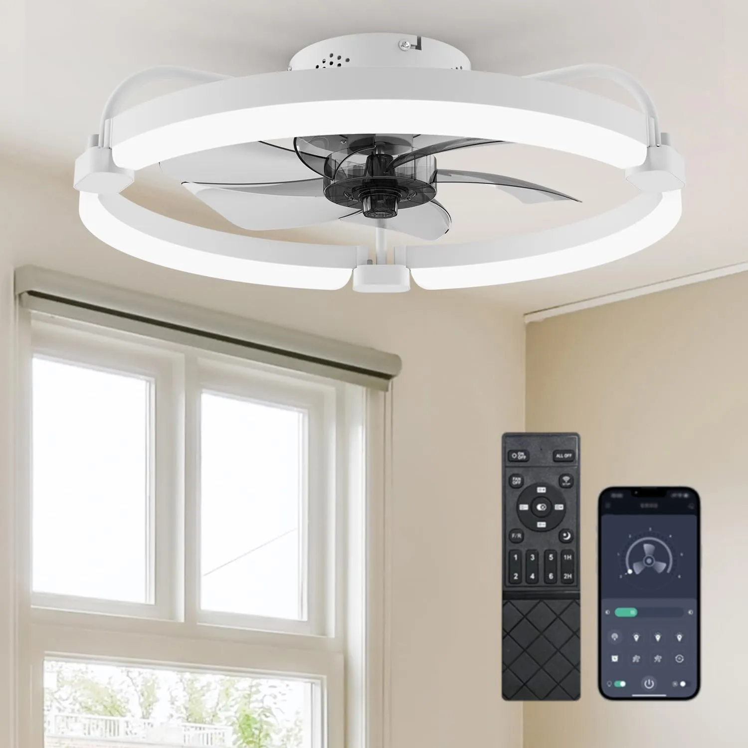 Ensenior Deckenventilator mit Beleuchtung, 50cm Deckenlampe mit Ventilator & Fernbedienung, 6 Geschwindigkeiten Leise, …