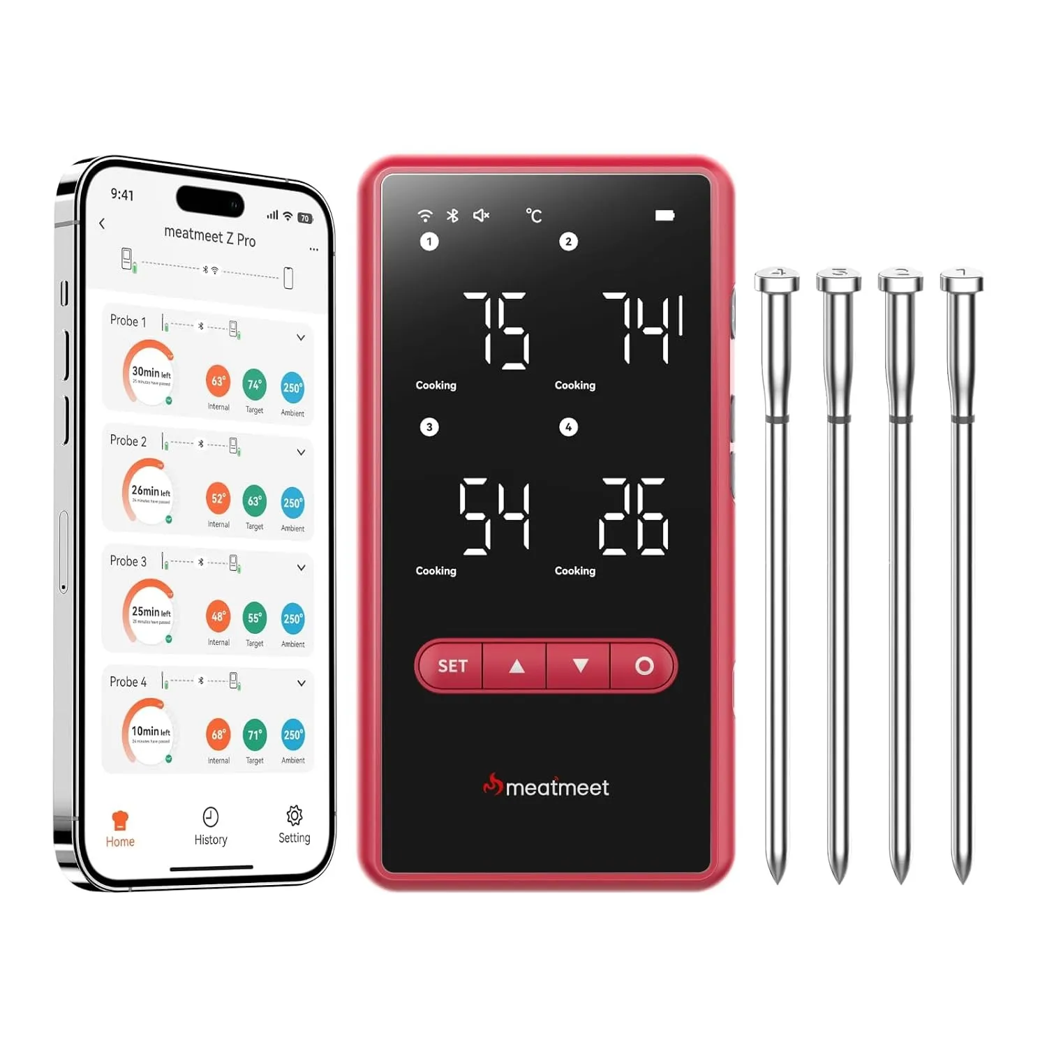 Z Pro Smarte Fleischthermometer Kabellose mit 4 Sonden 6 Sensoren
