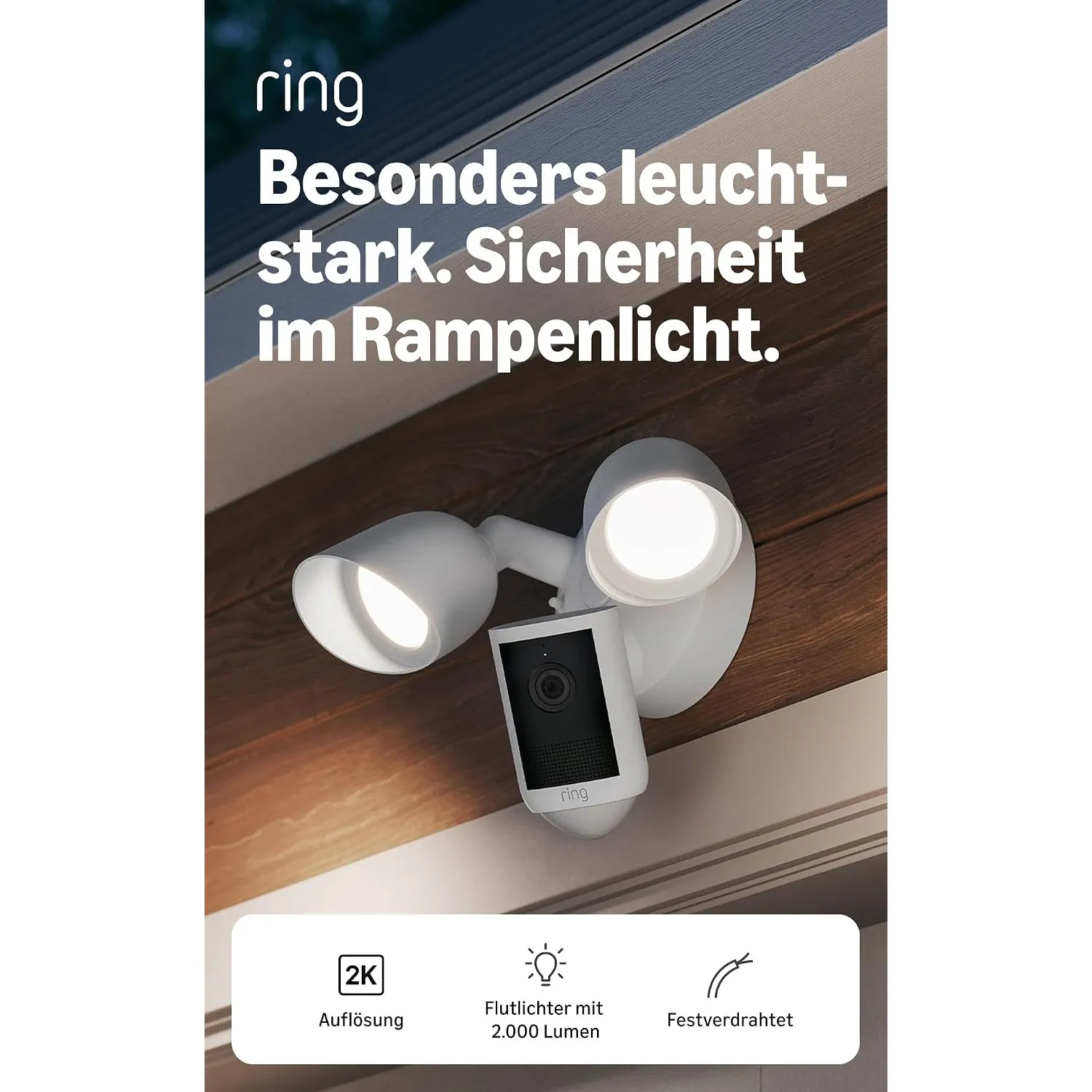 Ring Flutlichtkamera (Floodlight Cam), festverdrahtet(neueste Generation), Weitwinkel-Video in Retinal 2K, optimierter …