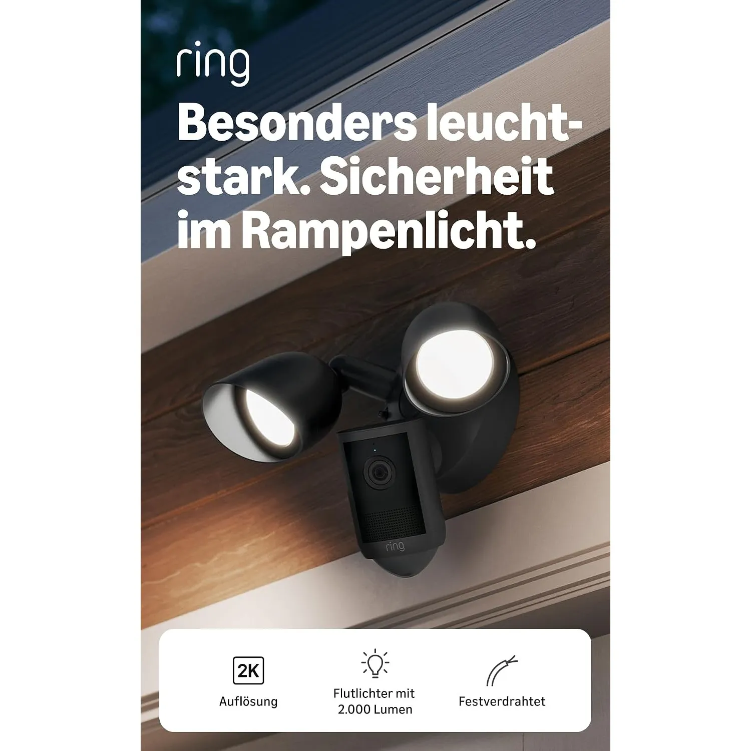 Ring Flutlichtkamera (Floodlight Cam), festverdrahtet(neueste Generation), Weitwinkel-Video in Retinal 2K, optimierter …